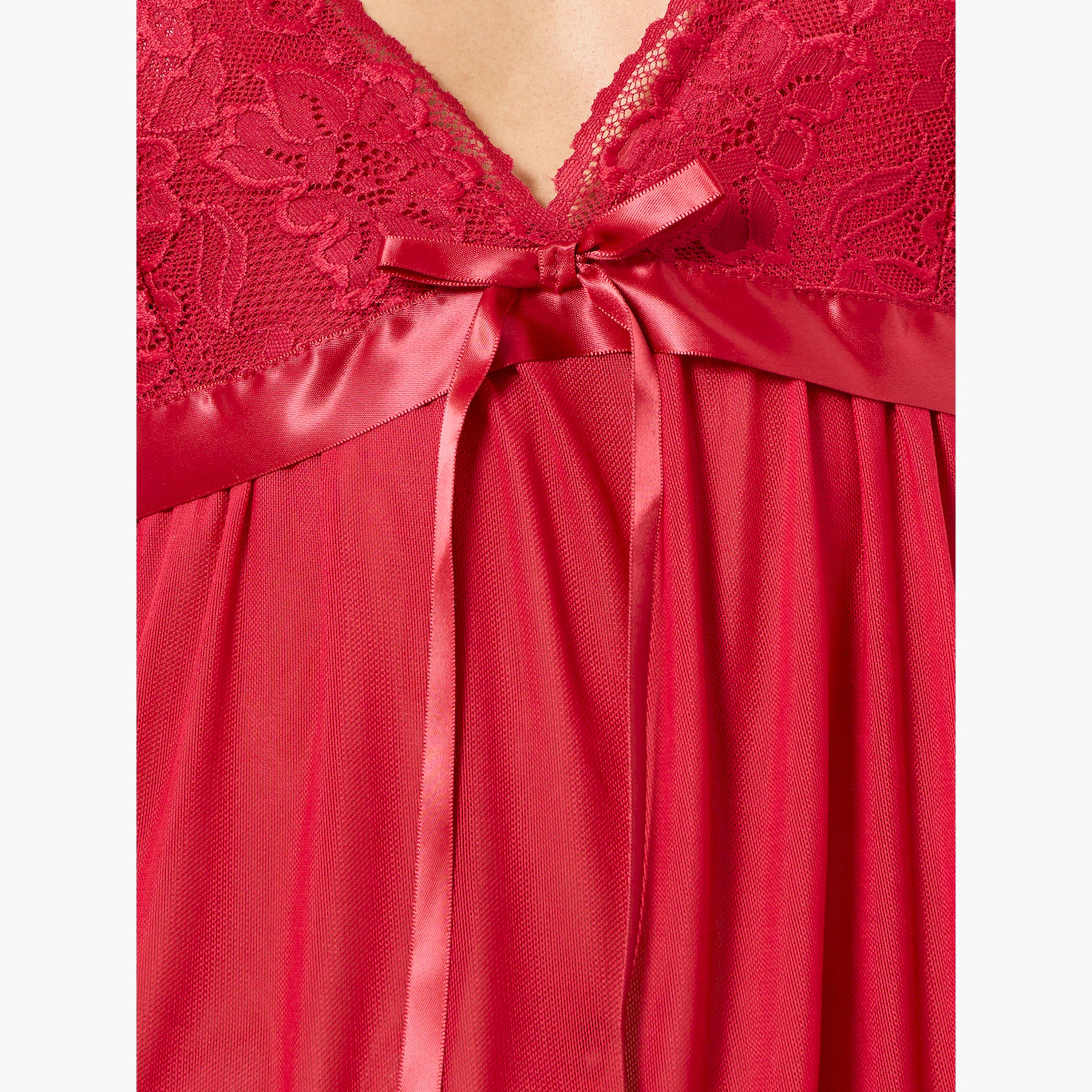 قميص نوم بتفاصيل دانتيل وفيونكة-women-clothing-nightwear-nighties-image-4