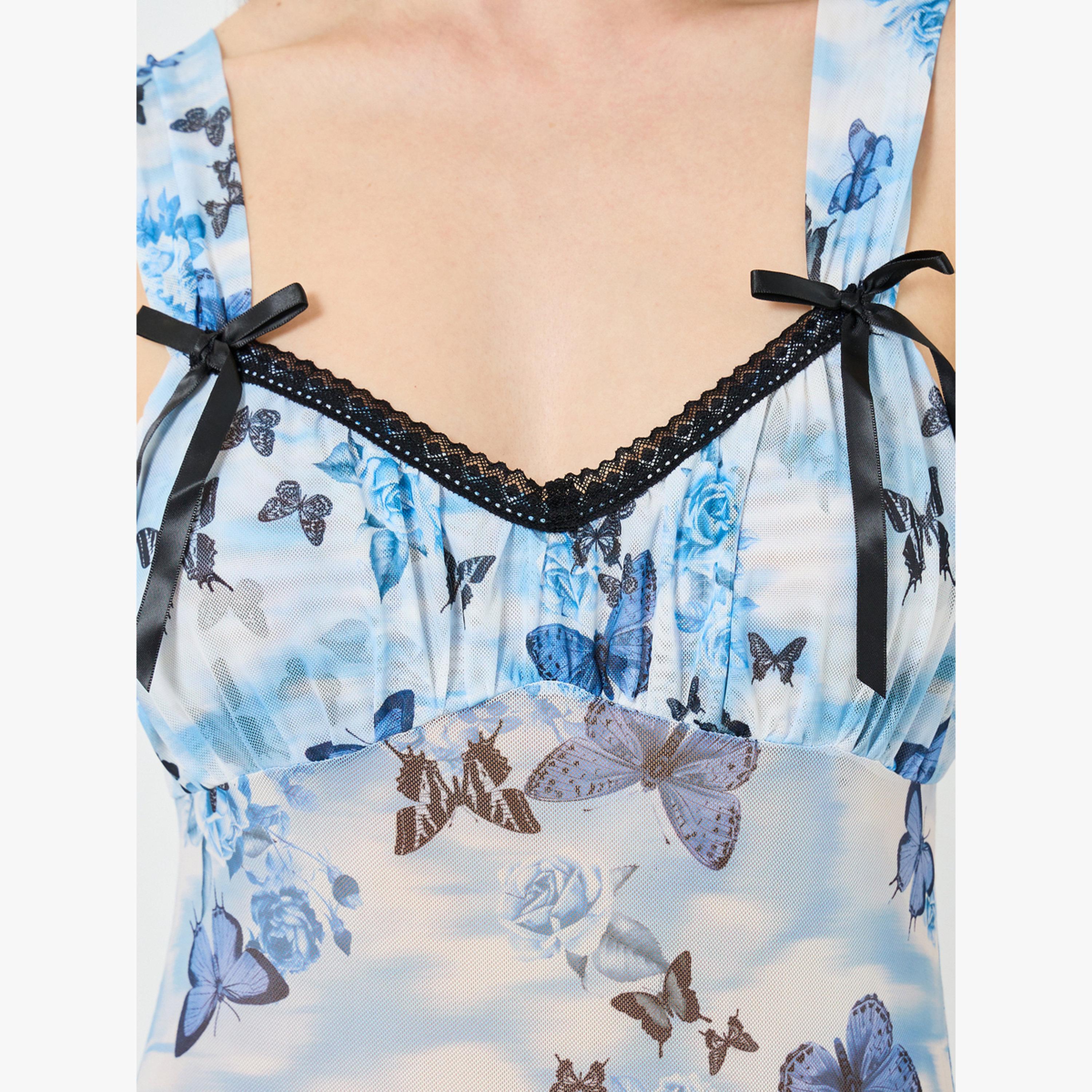 Take Two Blue Butterfly Print Sleeveless Nightdress-women-clothing-nightwear-nighties-image-4