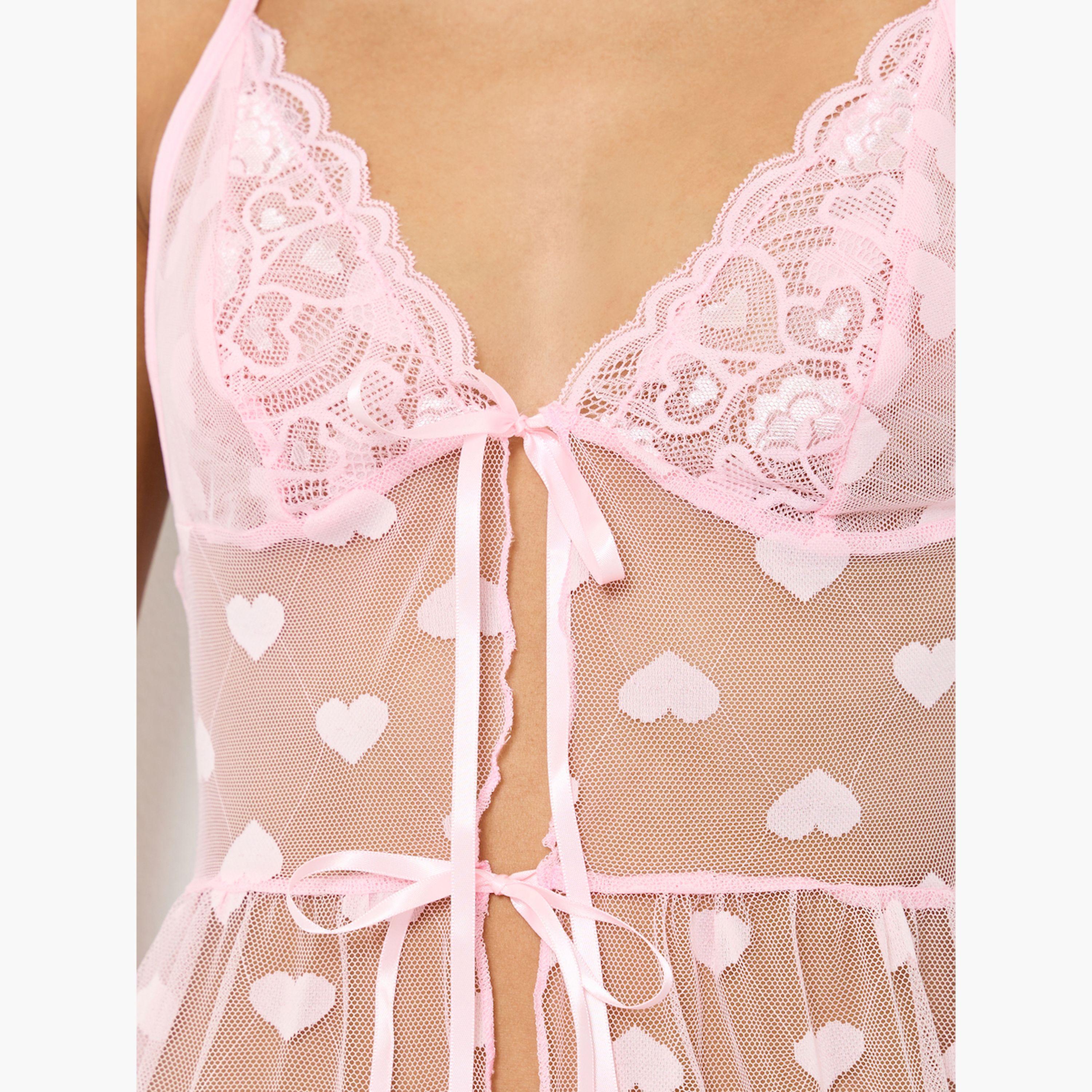 Take Two Pink Lace and Heart Pattern Babydoll-women-clothing-lingerie-babydollsandbodysuits-image-2