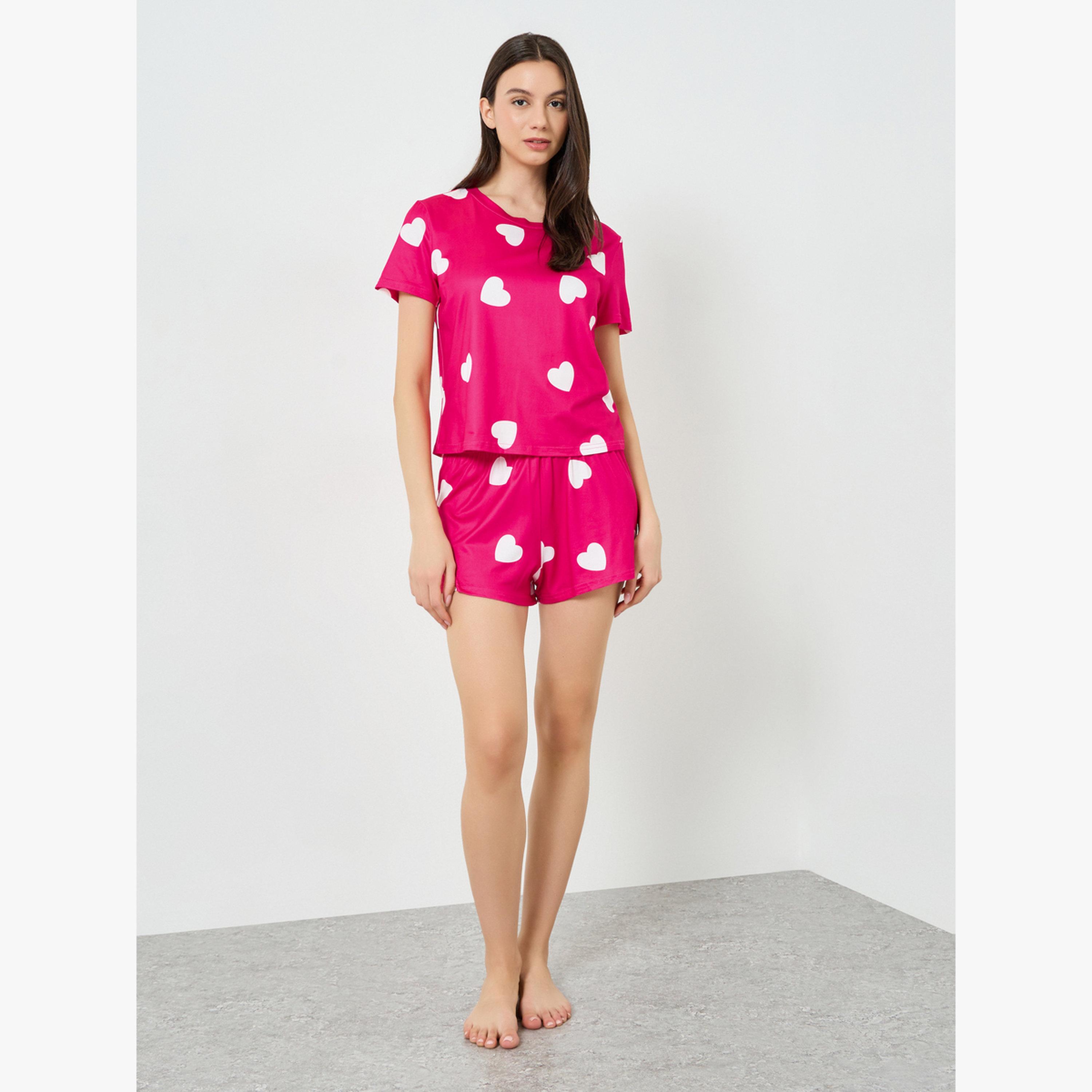 مجموعة من شورت بيجاما وبلوزة بطبعة قلب-women-clothing-nightwear-pyjamas-shortsets-image-5