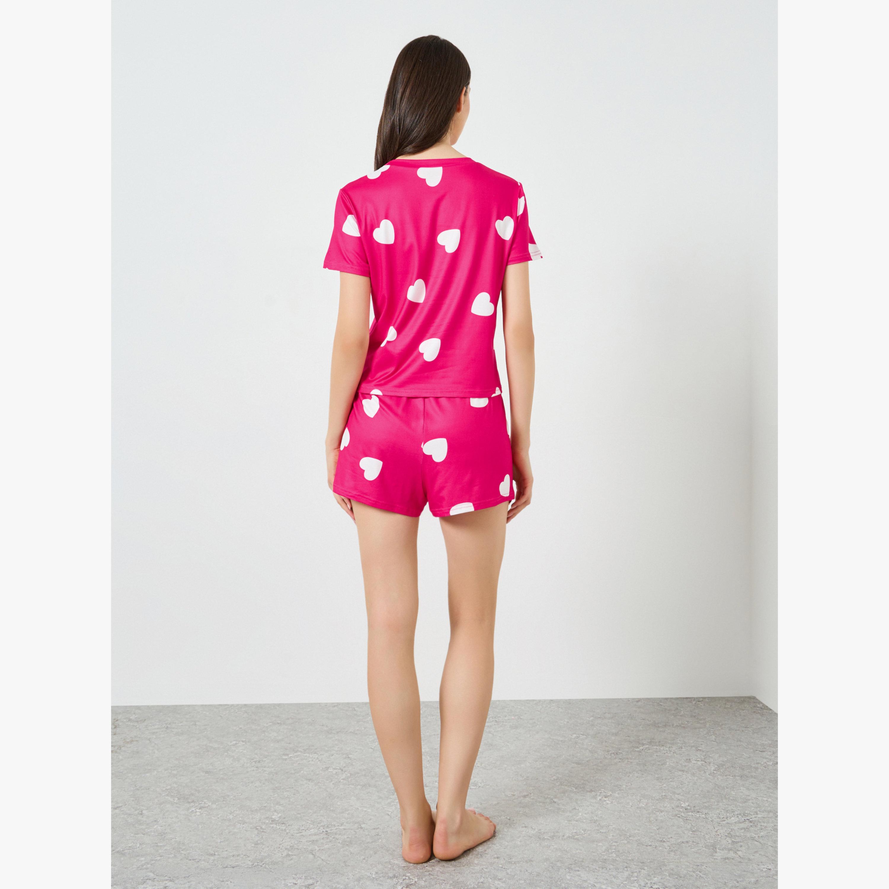 مجموعة من شورت بيجاما وبلوزة بطبعة قلب-women-clothing-nightwear-pyjamas-shortsets-image-3