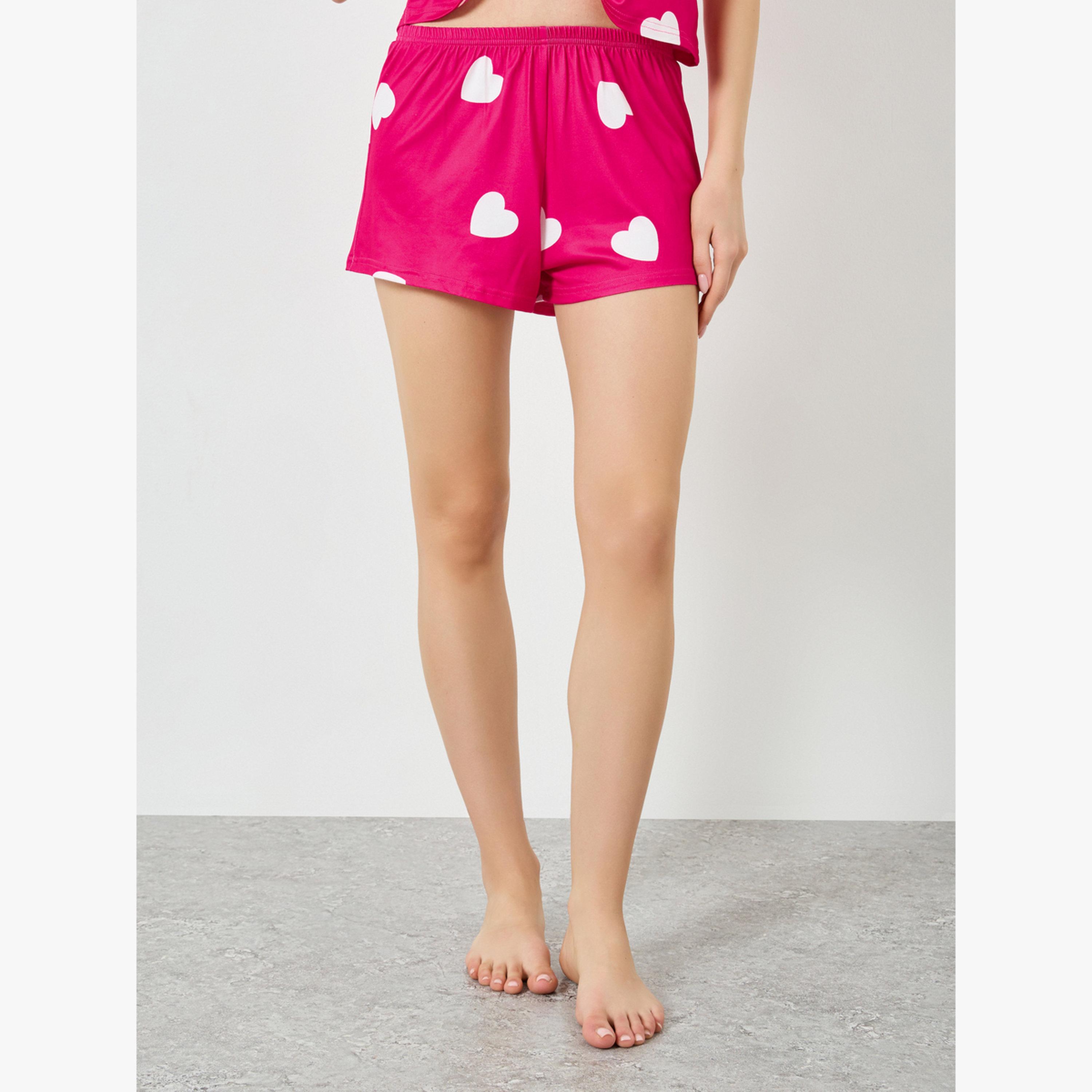 Take Two Pink Heart Print Top with Shorts Pyjama Set-women-clothing-nightwear-pyjamas-shortsets-image-5