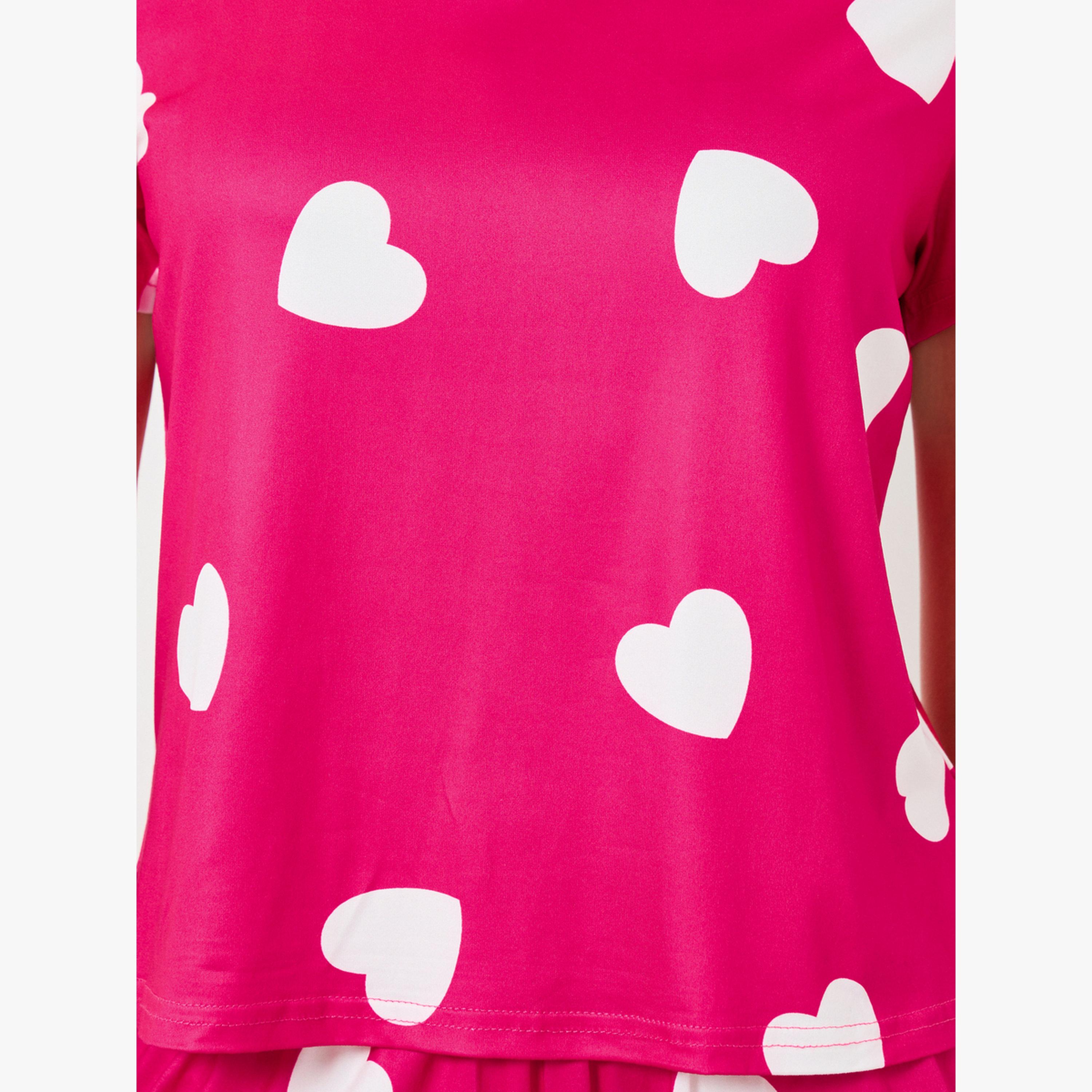 Take Two Pink Heart Print Top with Shorts Pyjama Set-women-clothing-nightwear-pyjamas-shortsets-image-6