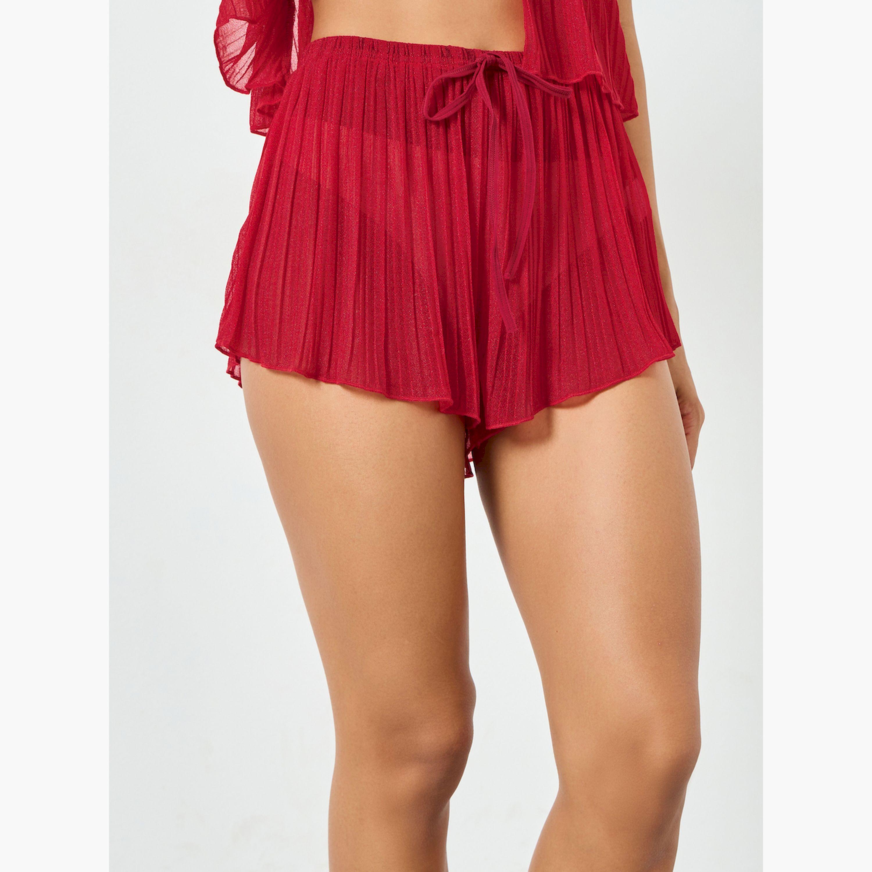 تيك تو × ستايلي - طقم بلوزة وشورت دانتيل لون برغندي-women-clothing-nightwear-pyjamas-shortsets-image-2