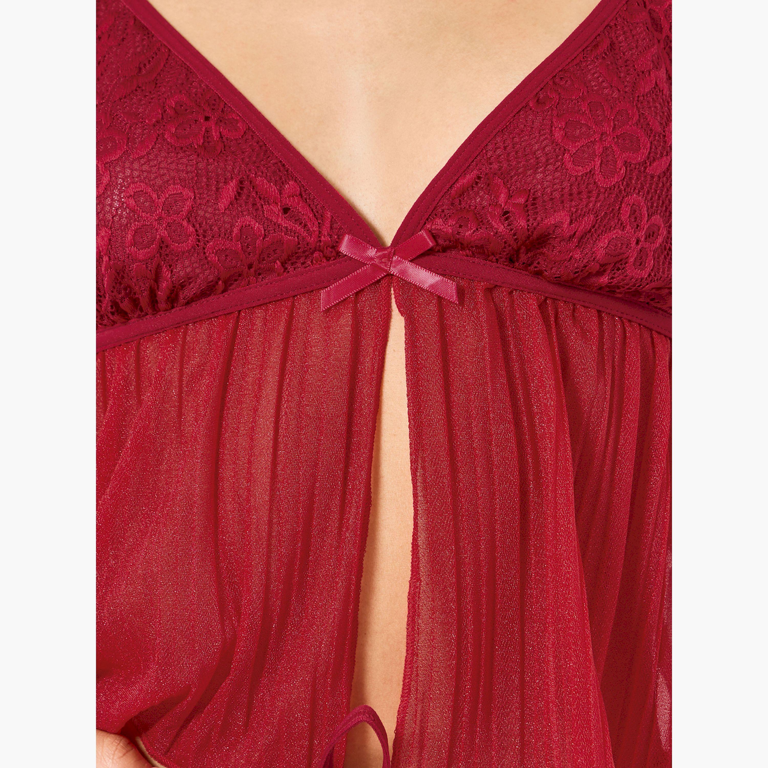 تيك تو × ستايلي - طقم بلوزة وشورت دانتيل لون برغندي-women-clothing-nightwear-pyjamas-shortsets-image-5