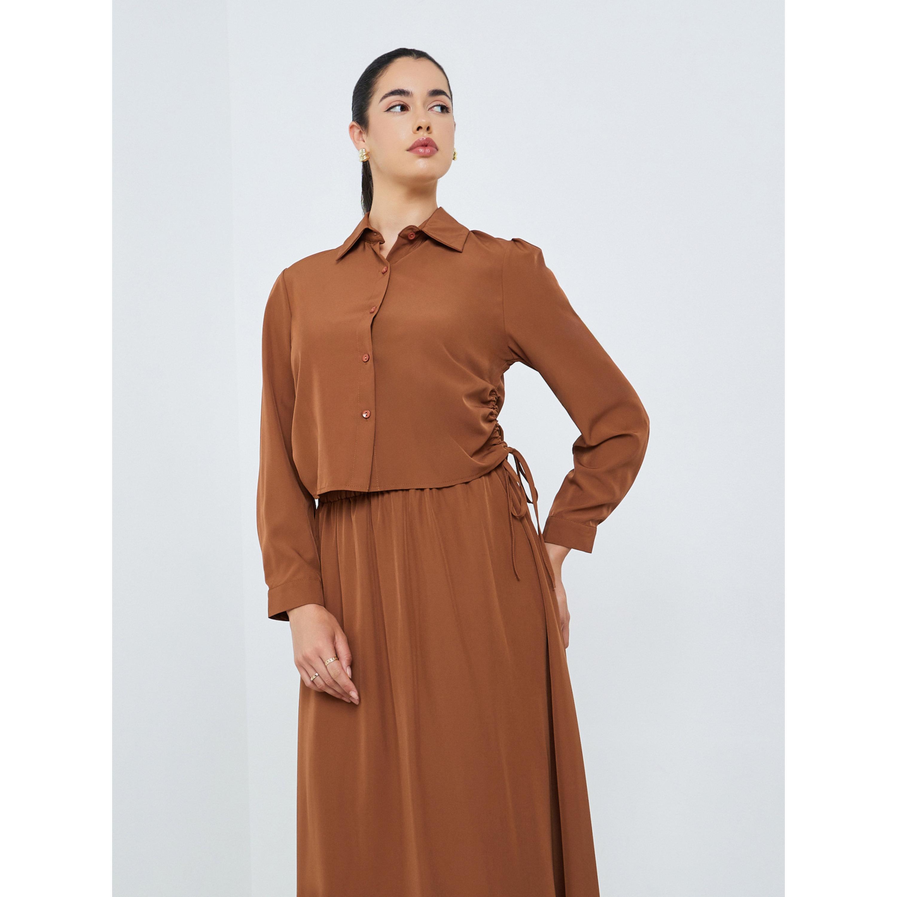 طقم من قميص مزموم وتنورة طويلة محتشم-women-arabicclothing-sets-image-1