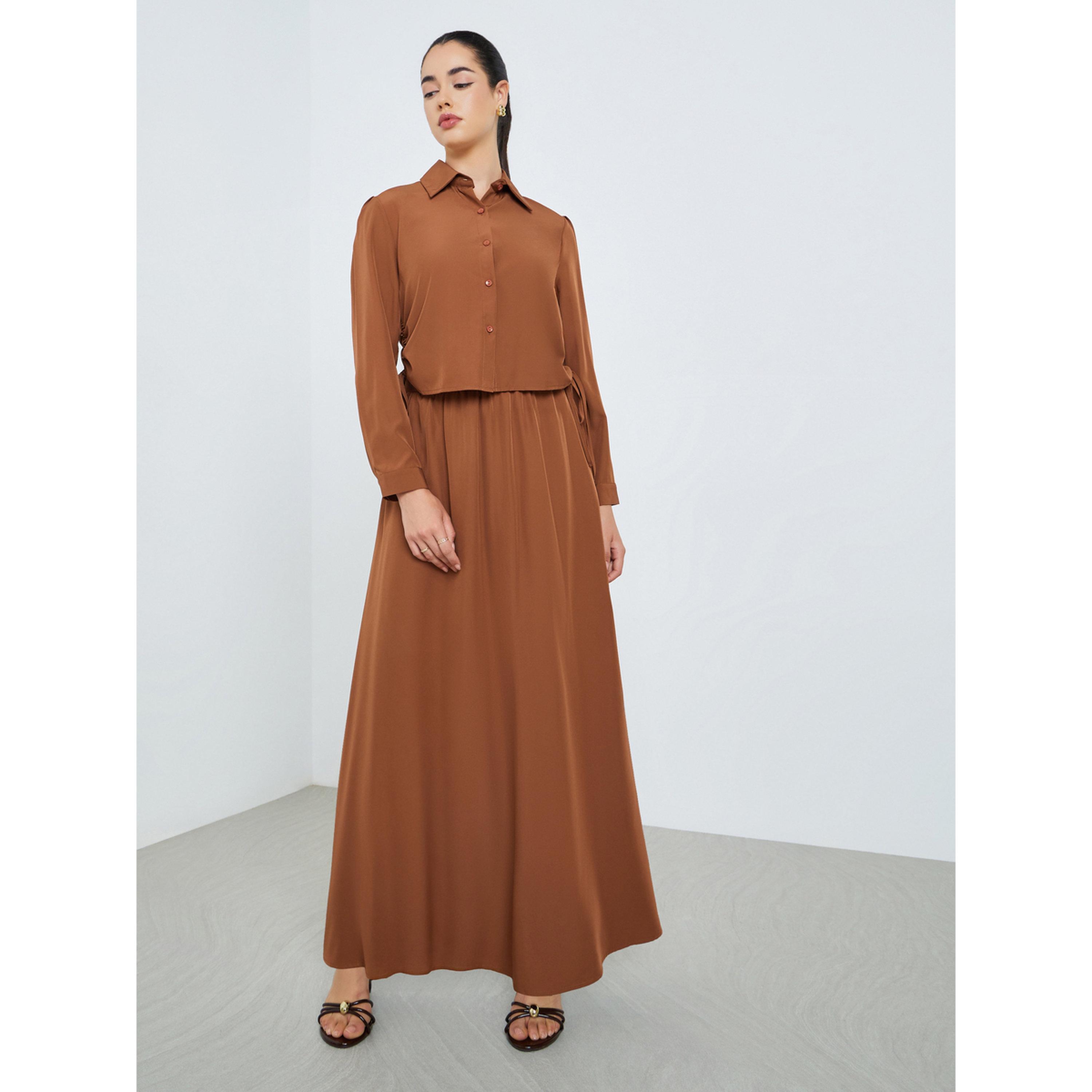Styli Women Ruched Shirt and Maxi Skirt Modest Set-women-arabicclothing-sets-image-2