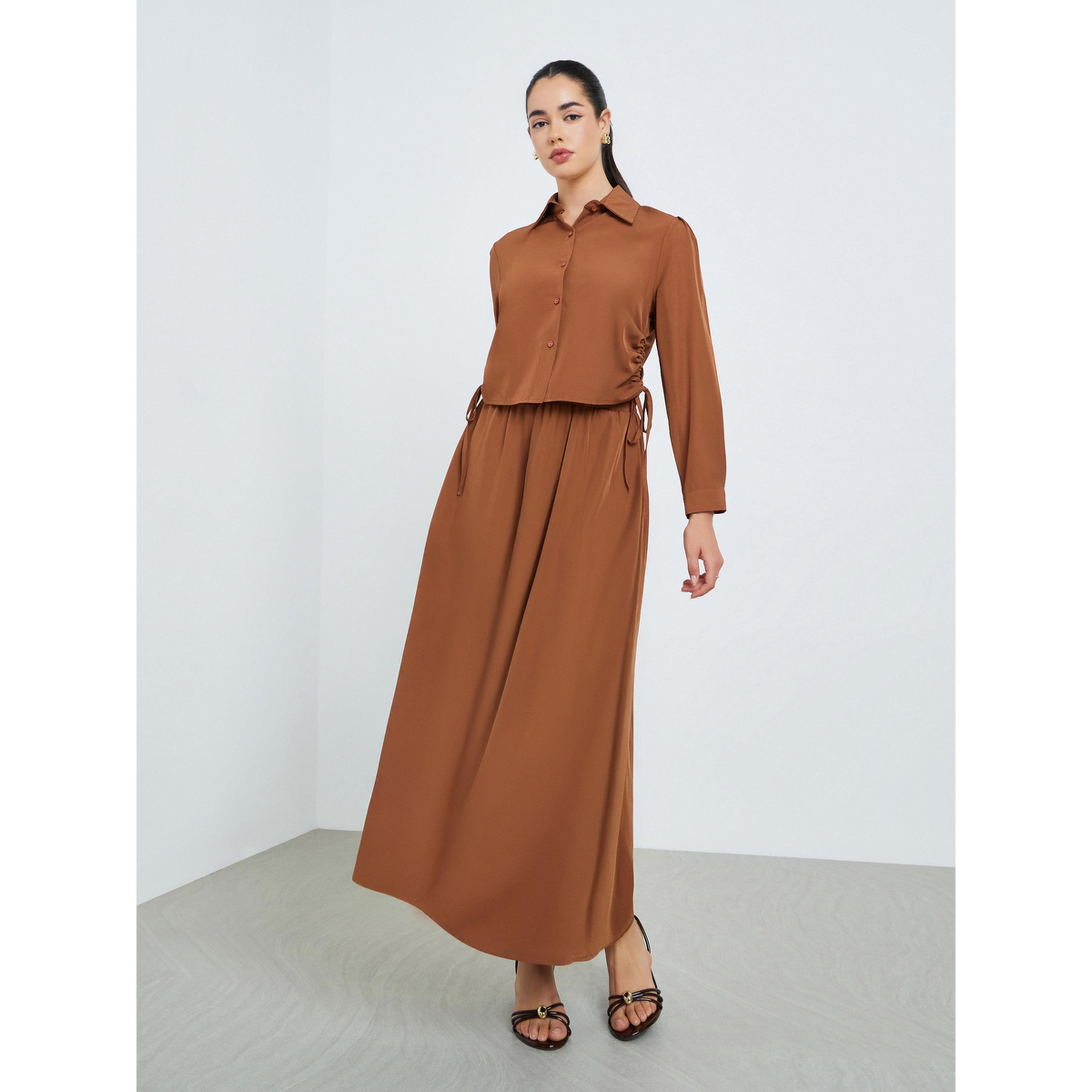 Styli Women Ruched Shirt and Maxi Skirt Modest Set-women-arabicclothing-sets-image-3