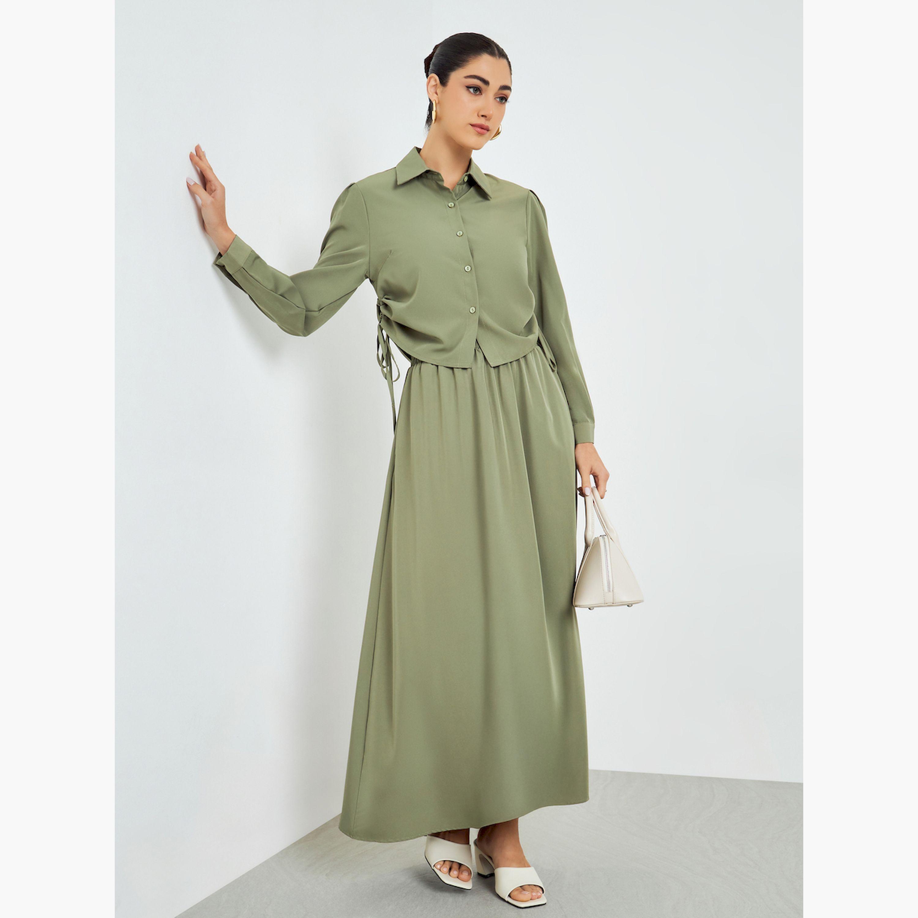 مجموعة محتشمة من تنورة ماكسي وقميص بتفاصيل زم-women-arabicclothing-sets-image-2
