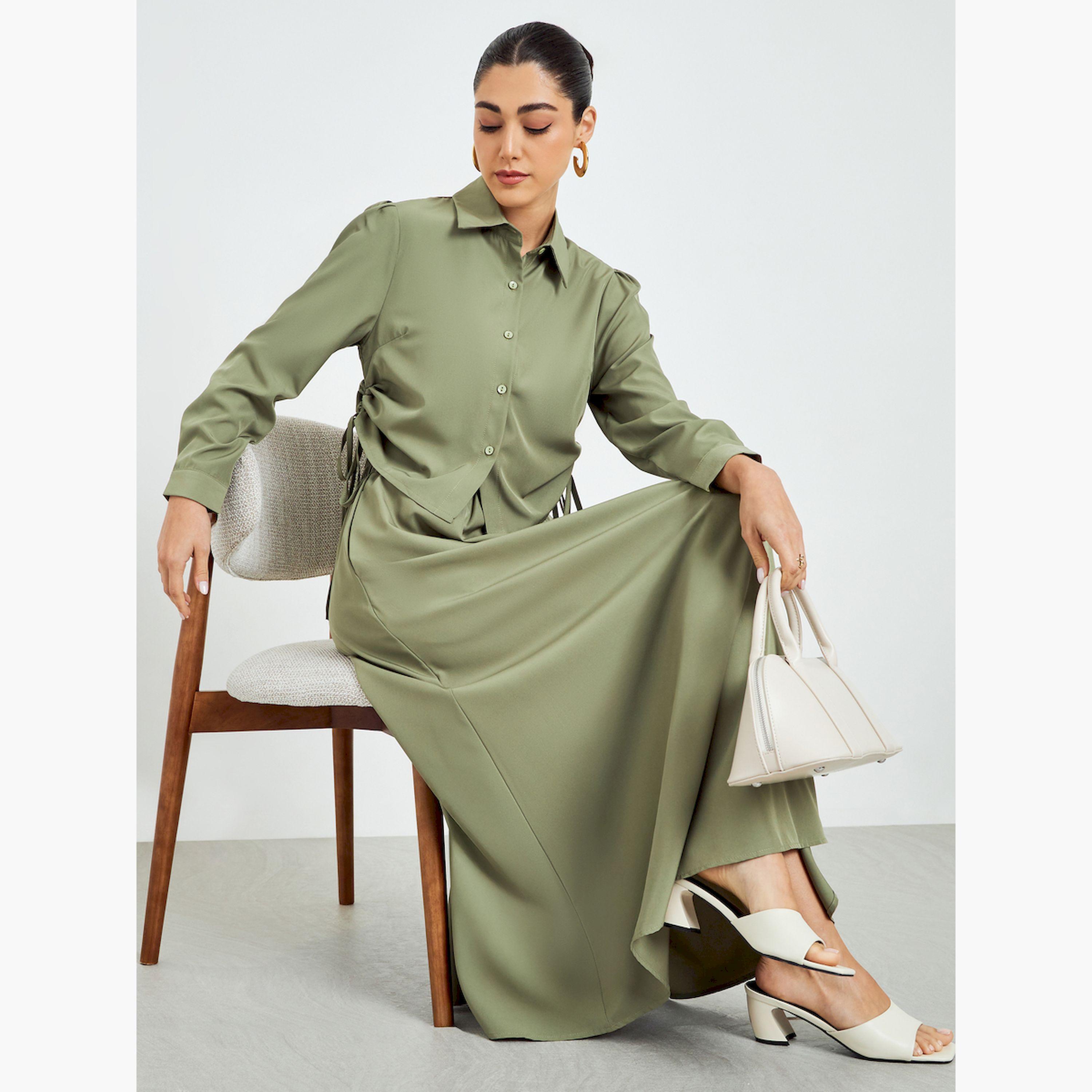 Styli Women Ruched Shirt and Maxi Skirt Modest Set-women-arabicclothing-sets-image-3