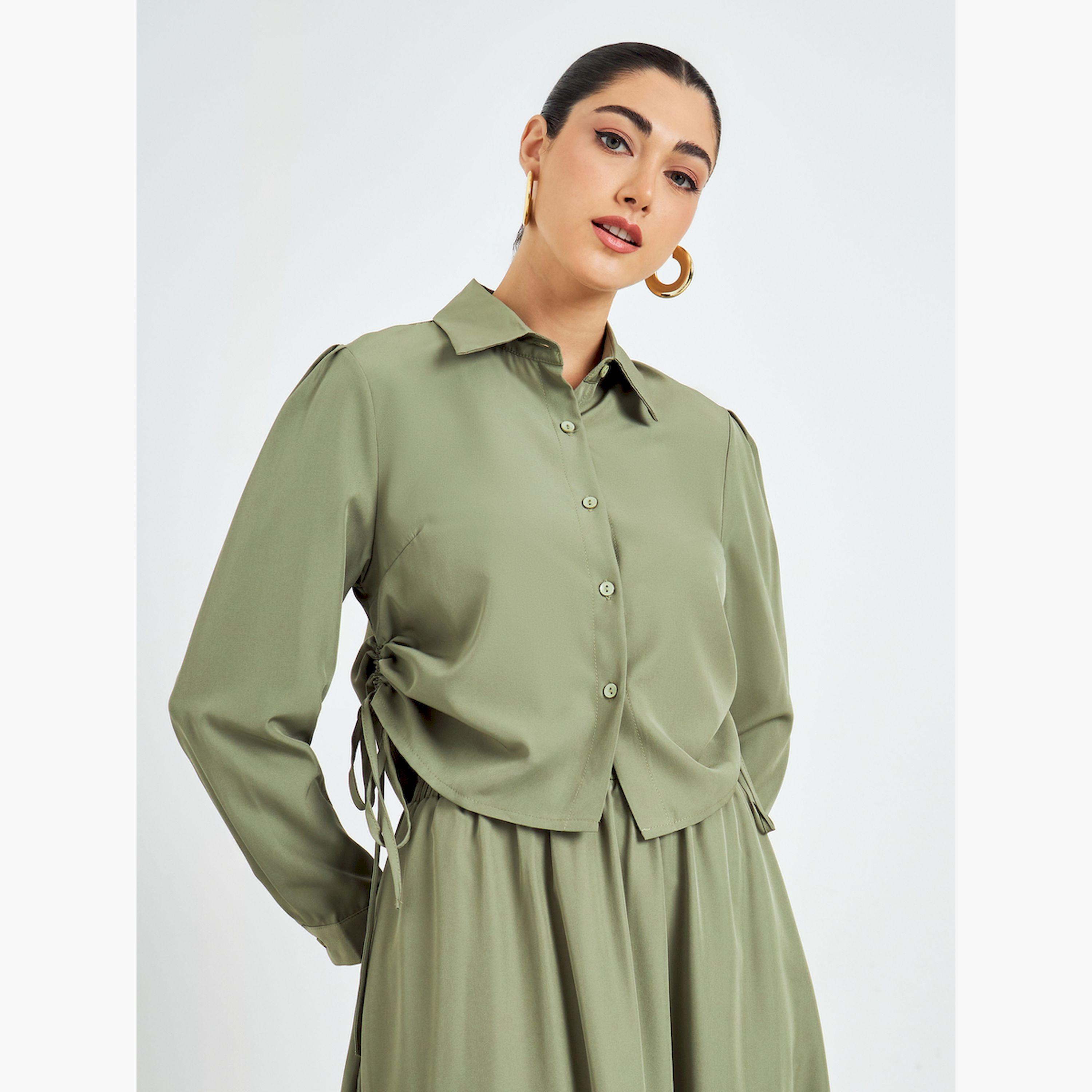 Styli Women Ruched Shirt and Maxi Skirt Modest Set-women-arabicclothing-sets-image-4