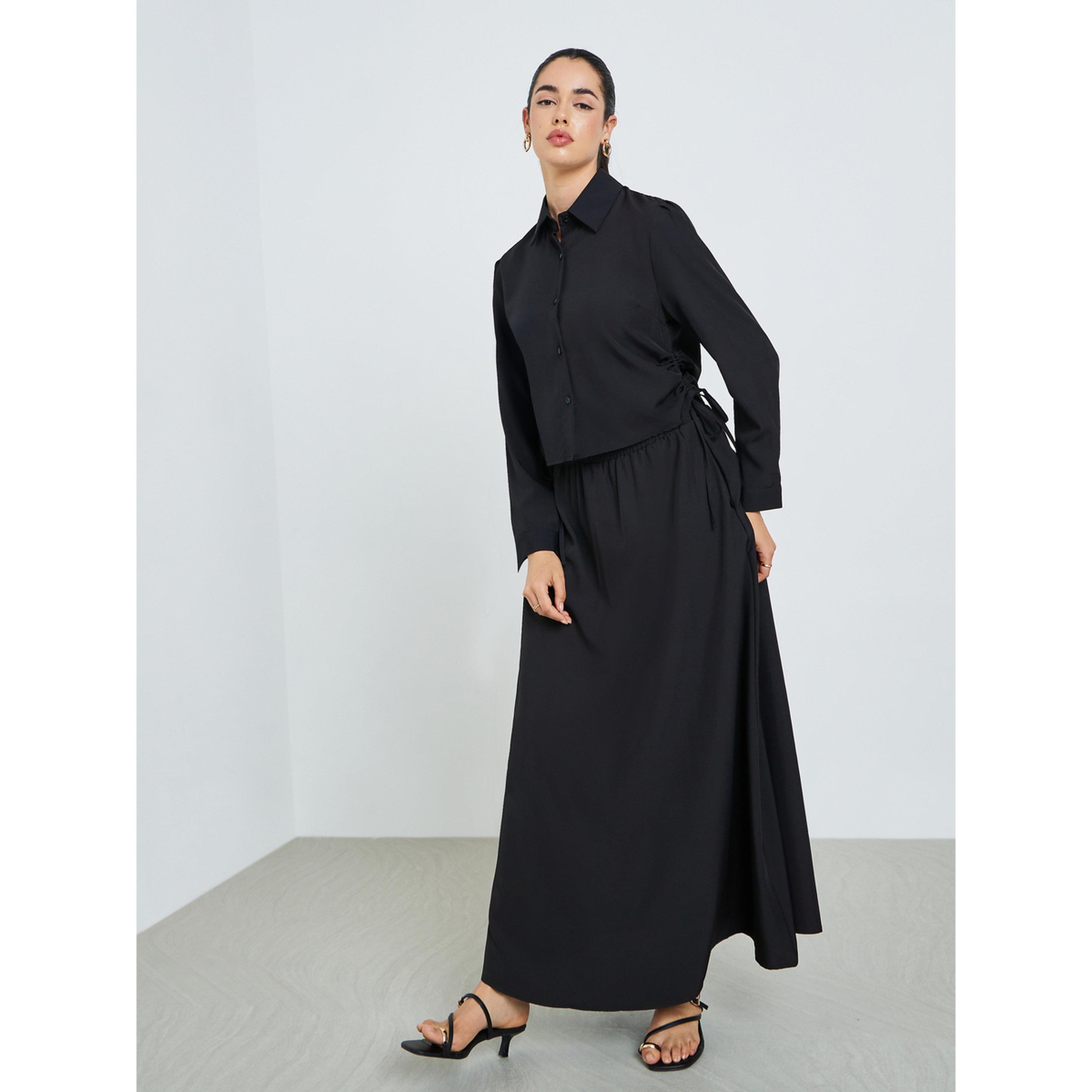طقم من قميص مزموم وتنورة طويلة محتشم-women-arabicclothing-sets-image-2