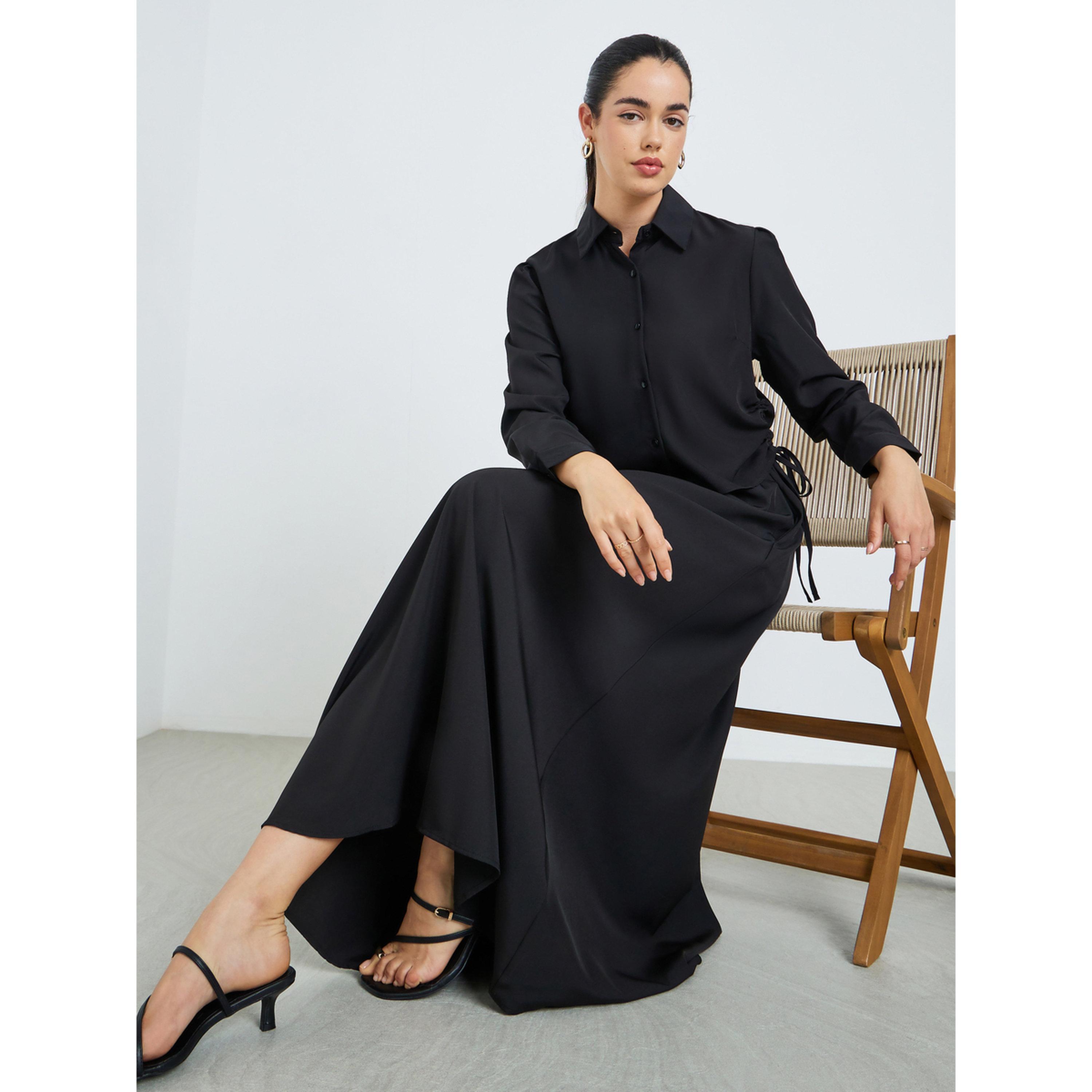 Styli Women Ruched Shirt and Maxi Skirt Modest Set-women-arabicclothing-sets-image-3