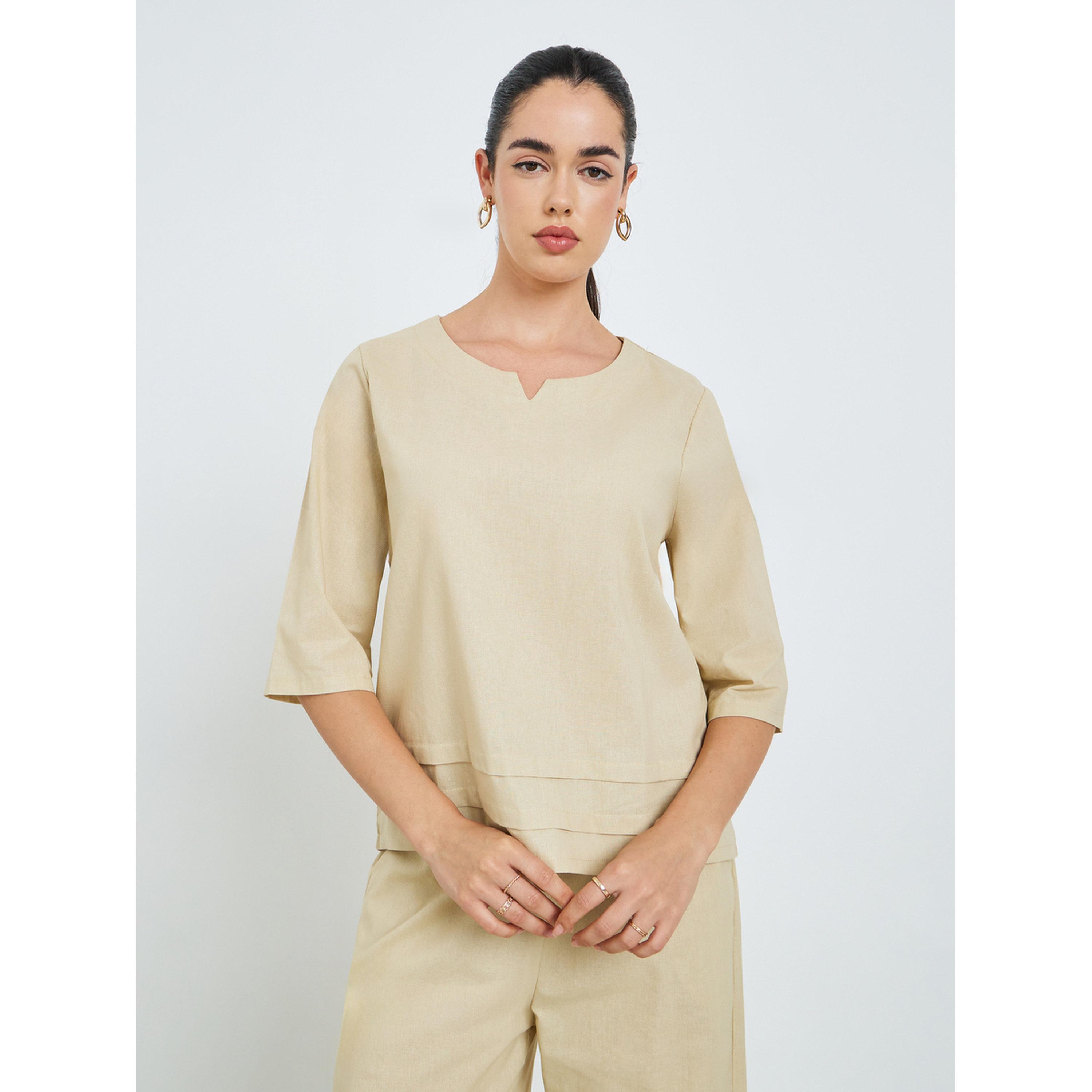 طقم من بلوزة بطيات وبنطال واسع محتشم-women-arabicclothing-sets-image-1