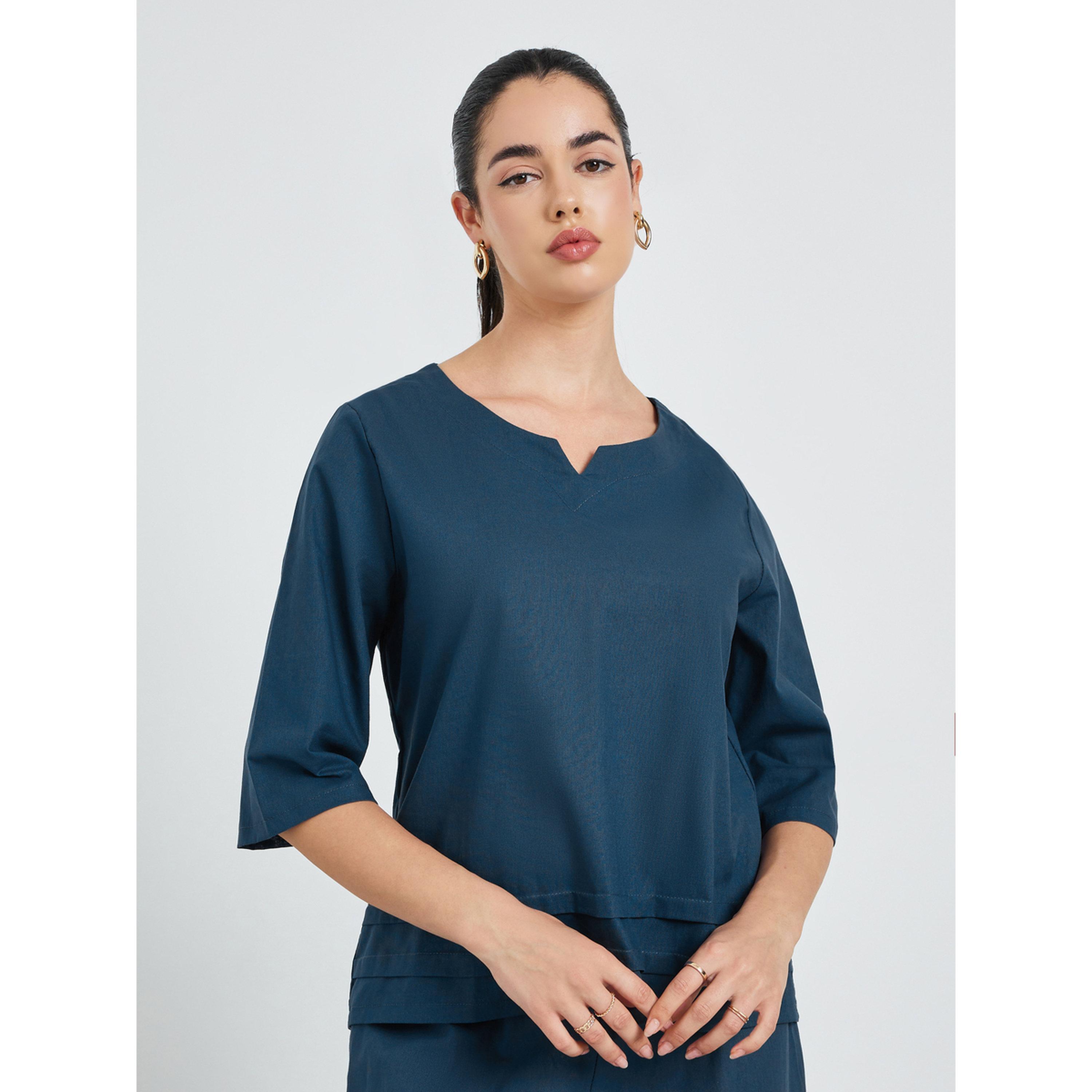 طقم من بلوزة بطيات وبنطال واسع محتشم-women-arabicclothing-sets-image-1