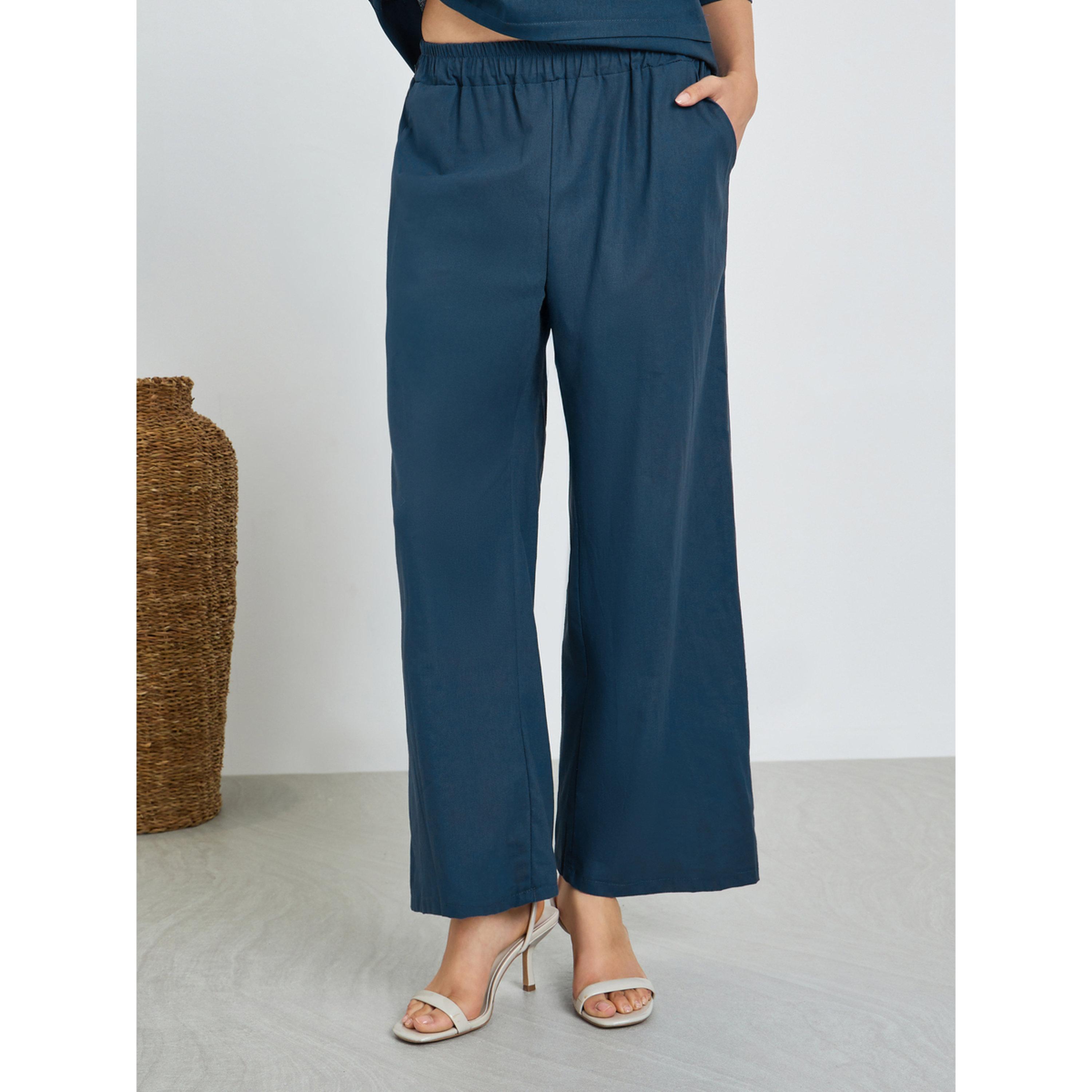 Styli Women Fold Pleat Top and Wide Leg Modest Set-women-arabicclothing-sets-image-4