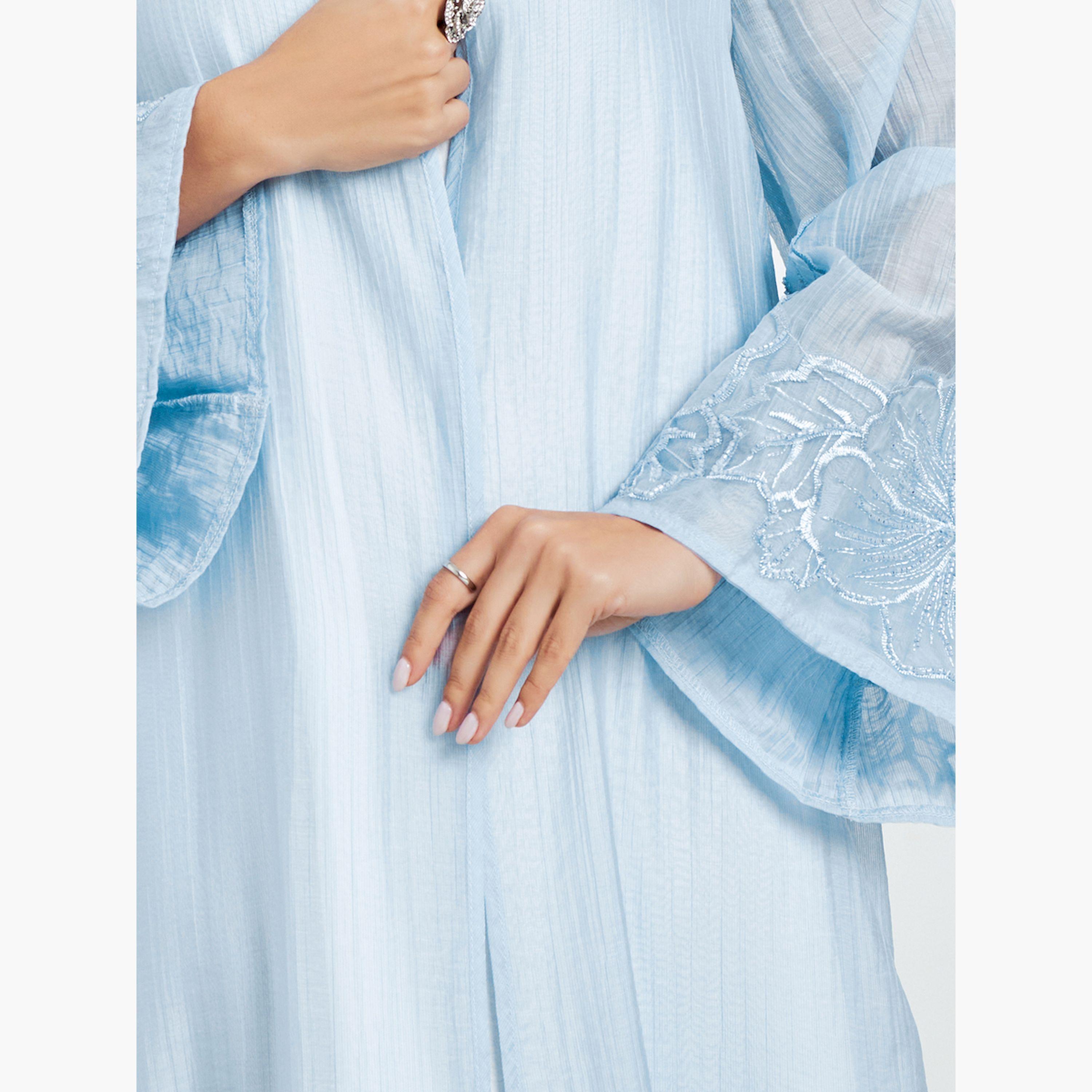 Styli Blue Embroidered Sleeve A-Line Abaya-women-arabicclothing-abayas-image-5