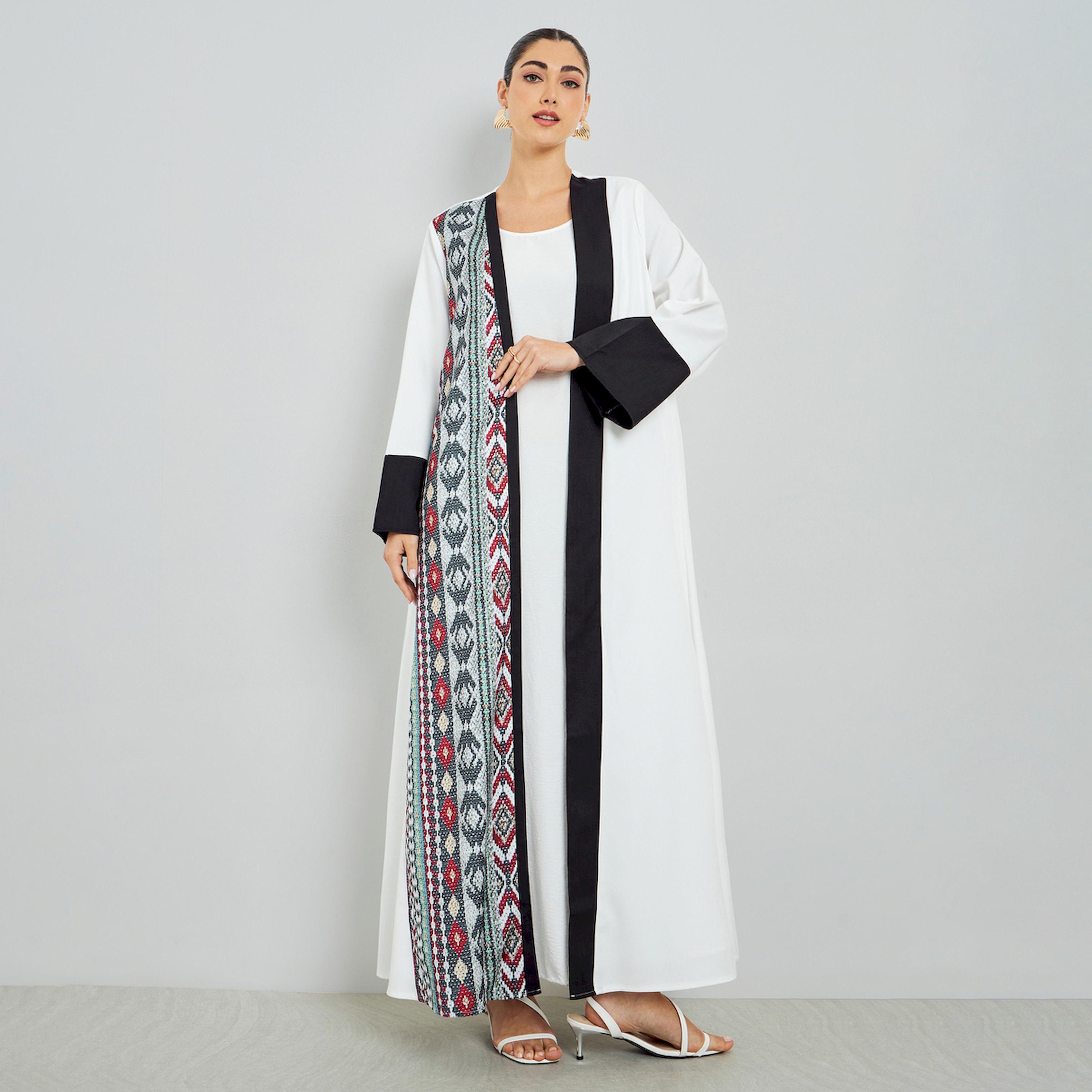 عباية مفتوحة من الامام مع طبعة-women-arabicclothing-abayas-image-1