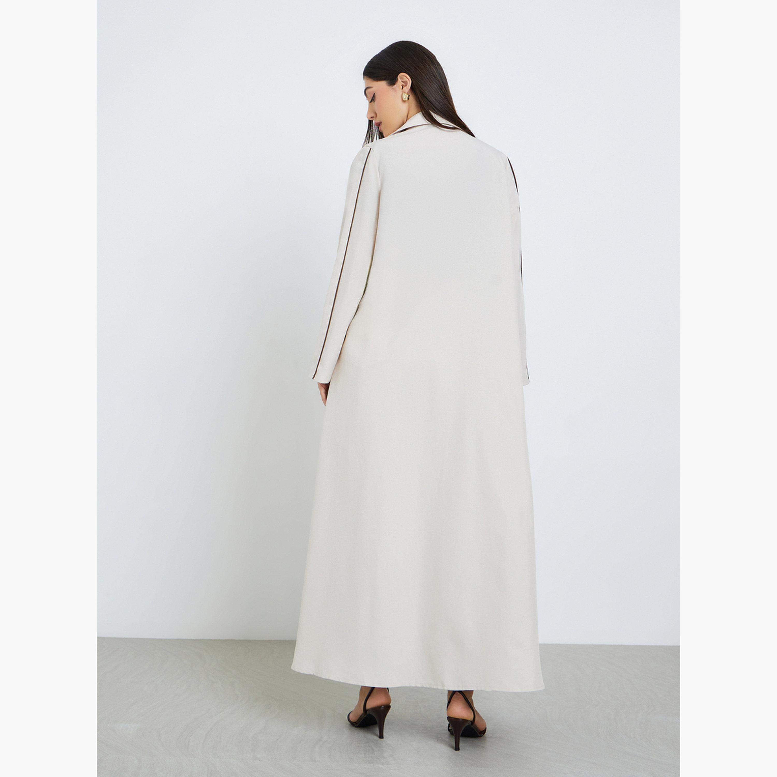 Styli Women Beige Color Block Collared Abaya-women-arabicclothing-abayas-image-3