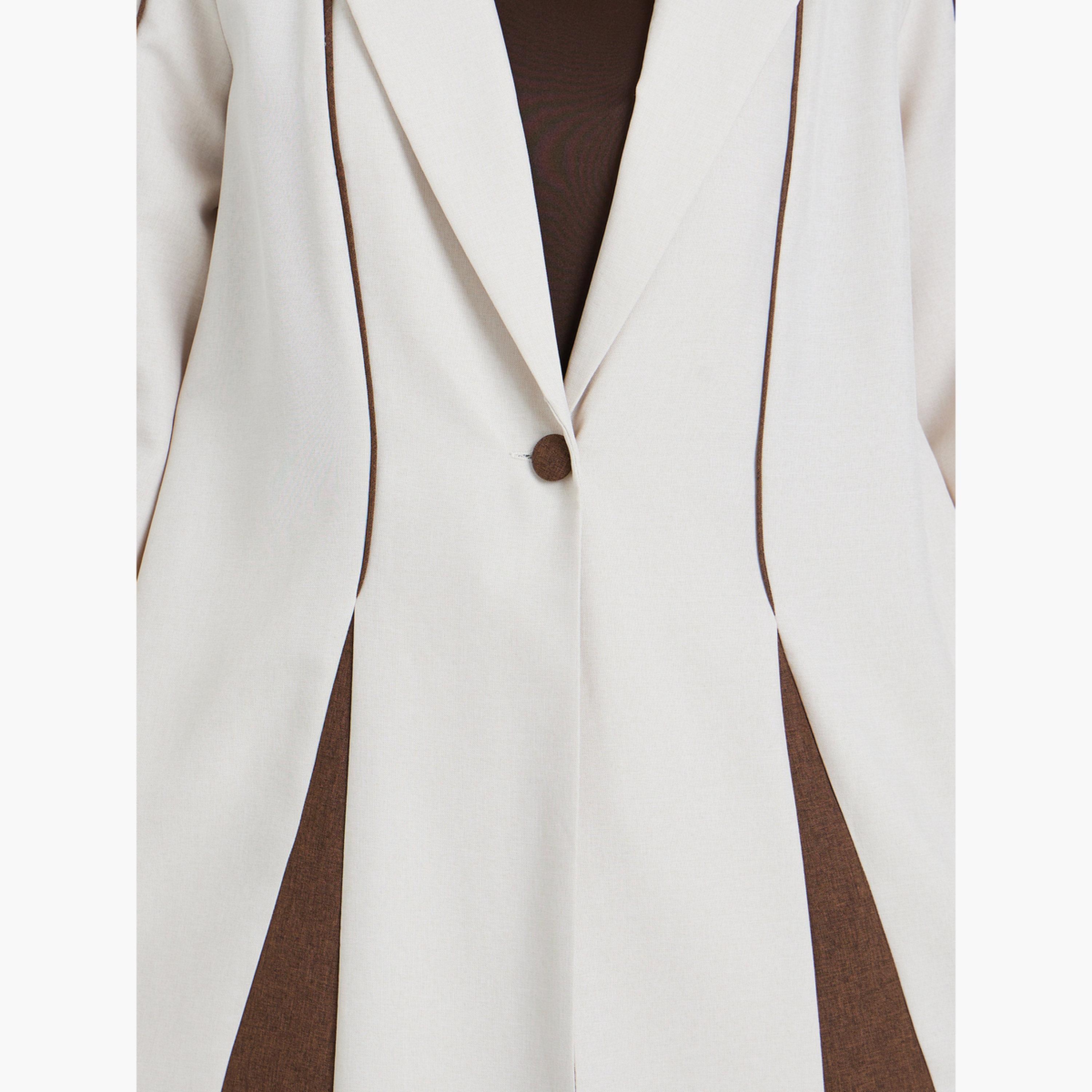 Styli Women Beige Color Block Collared Abaya-women-arabicclothing-abayas-image-5