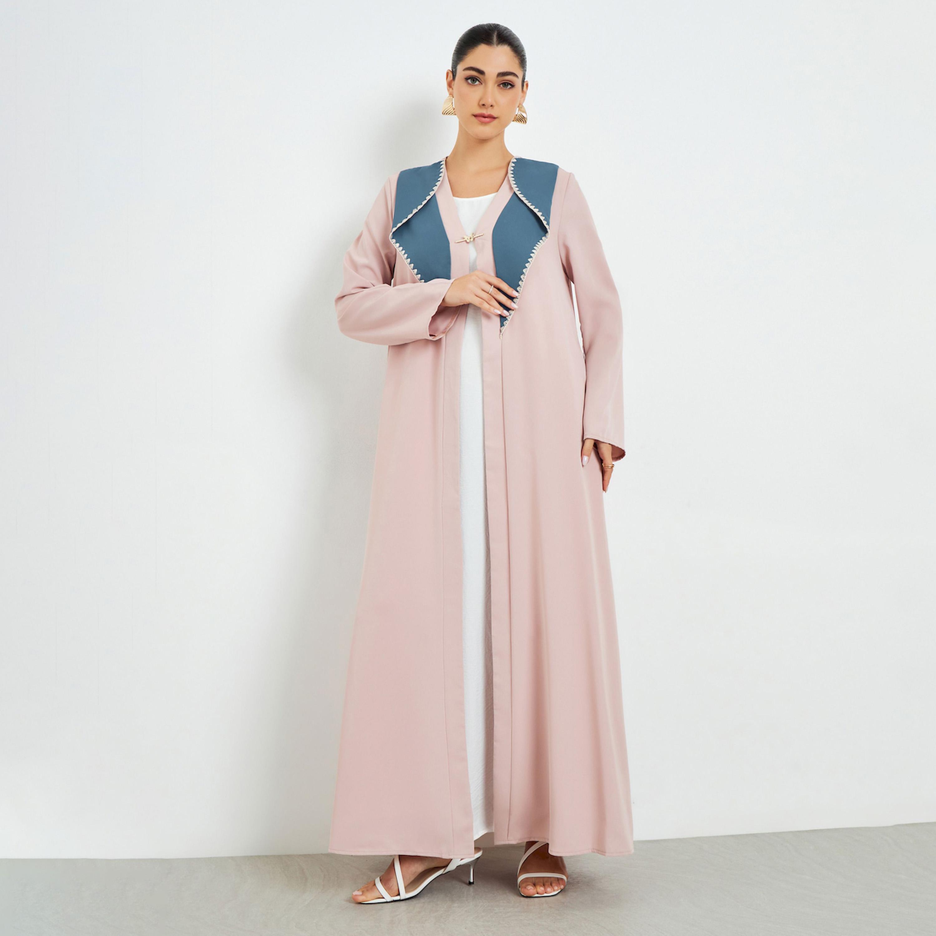 عباية مفتوحة من الأمام بنمط كتل الألوان-women-arabicclothing-abayas-image-1
