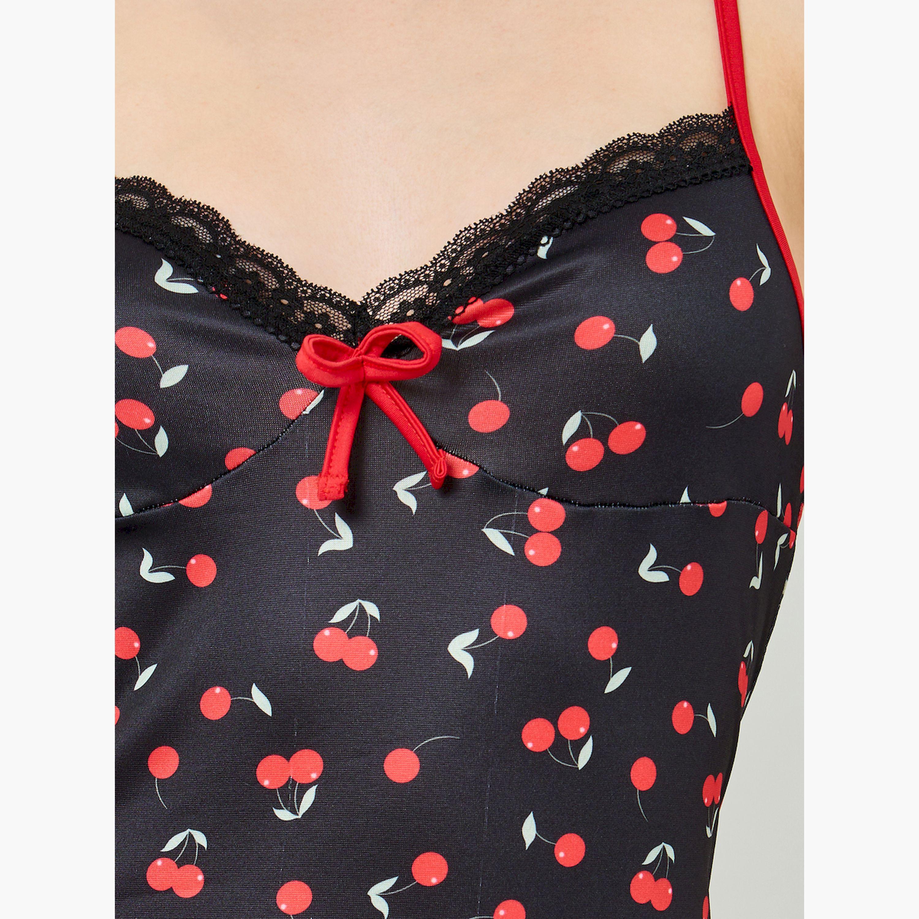 Styli Cherry Print Fitted Slip with Bow Detail-women-clothing-nightwear-nighties-image-3