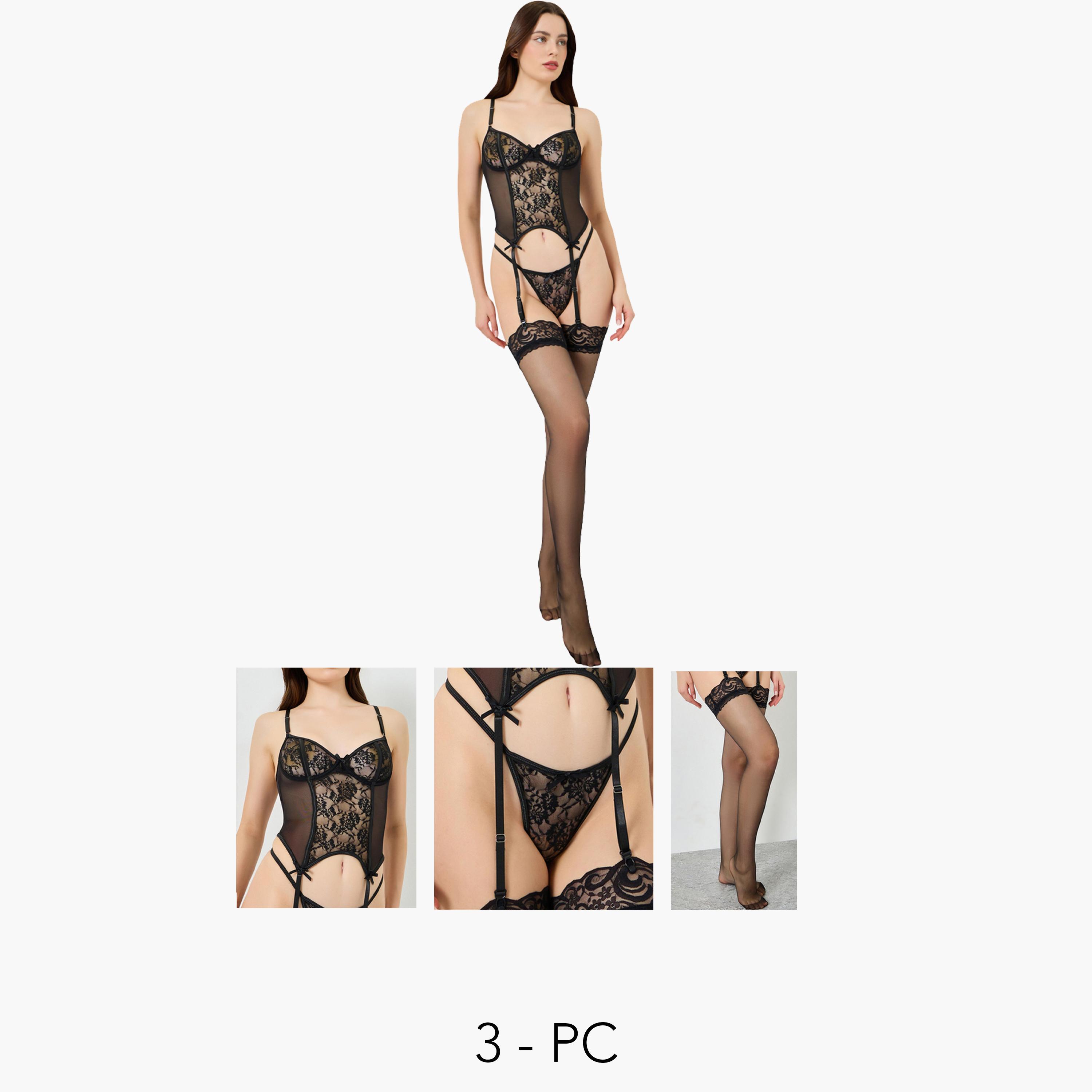 عبوة من 3 قطع بودي سوت بألواح دانتيل وسروال داخلي وجوارب طويلة-women-clothing-lingerie-lingeriesets-image-1