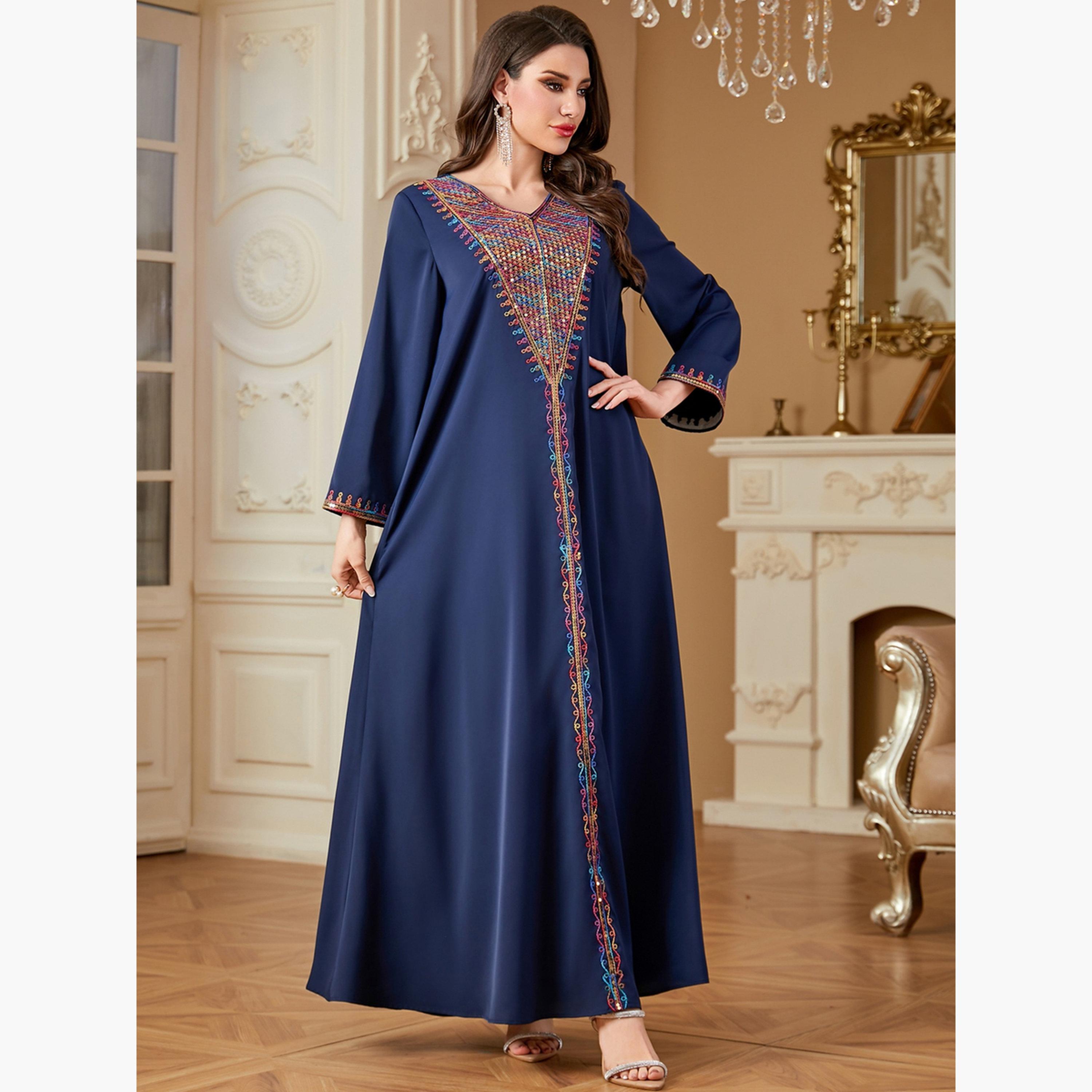 Take Two Women Navy Sequined Panel V Neck Jalabiya-women-arabicclothing-jalabiyas-image-3