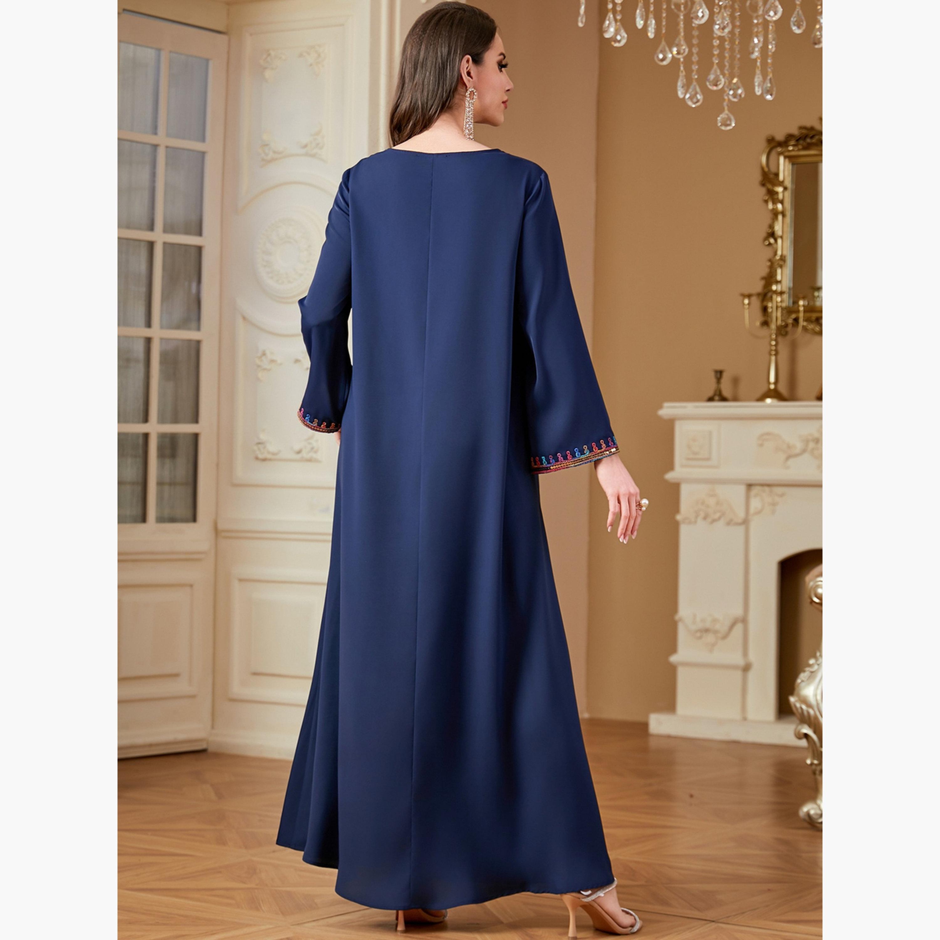 Take Two Women Navy Sequined Panel V Neck Jalabiya-women-arabicclothing-jalabiyas-image-4