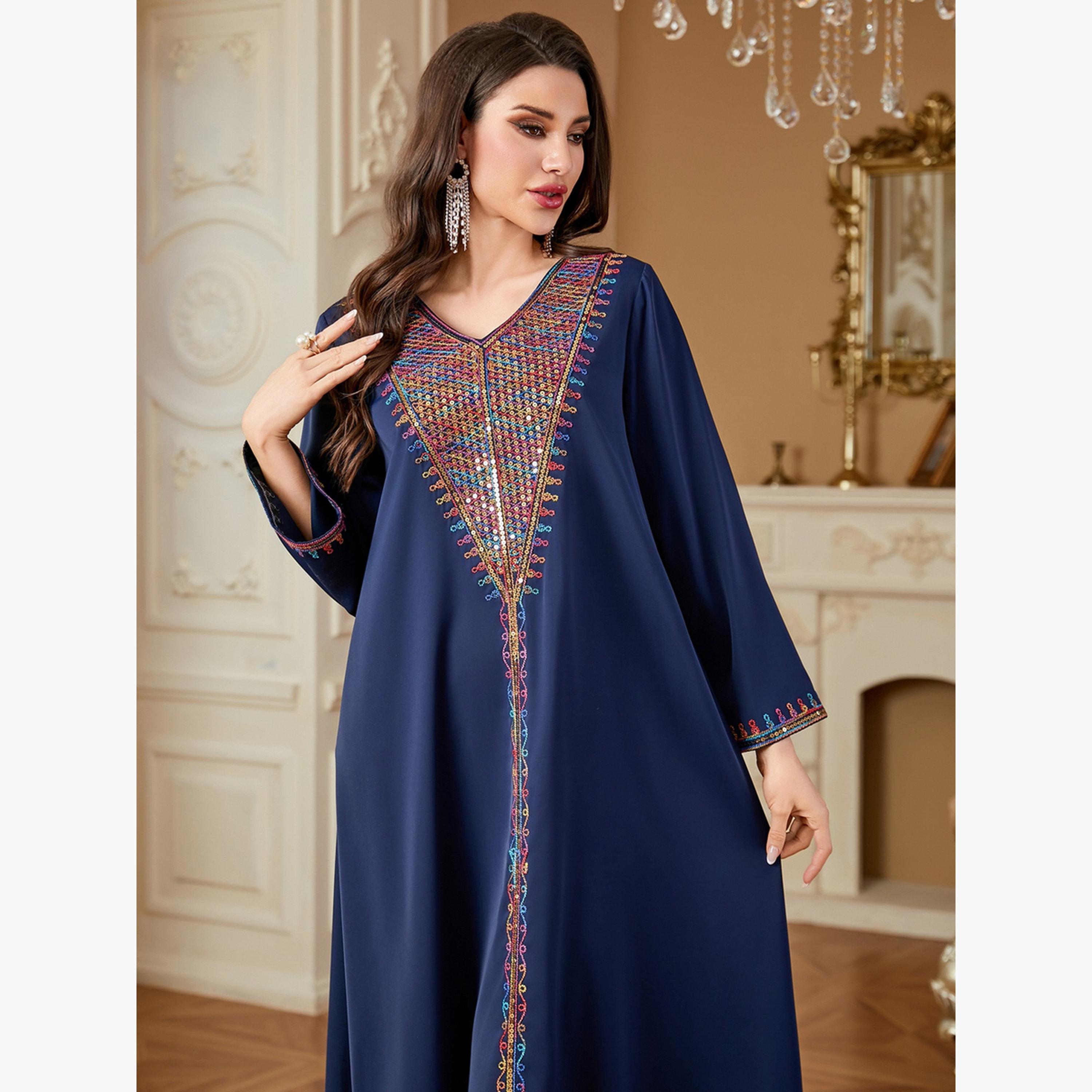 جلابية نسائية كحلي مع لوحة ترتر-women-arabicclothing-jalabiyas-image-5