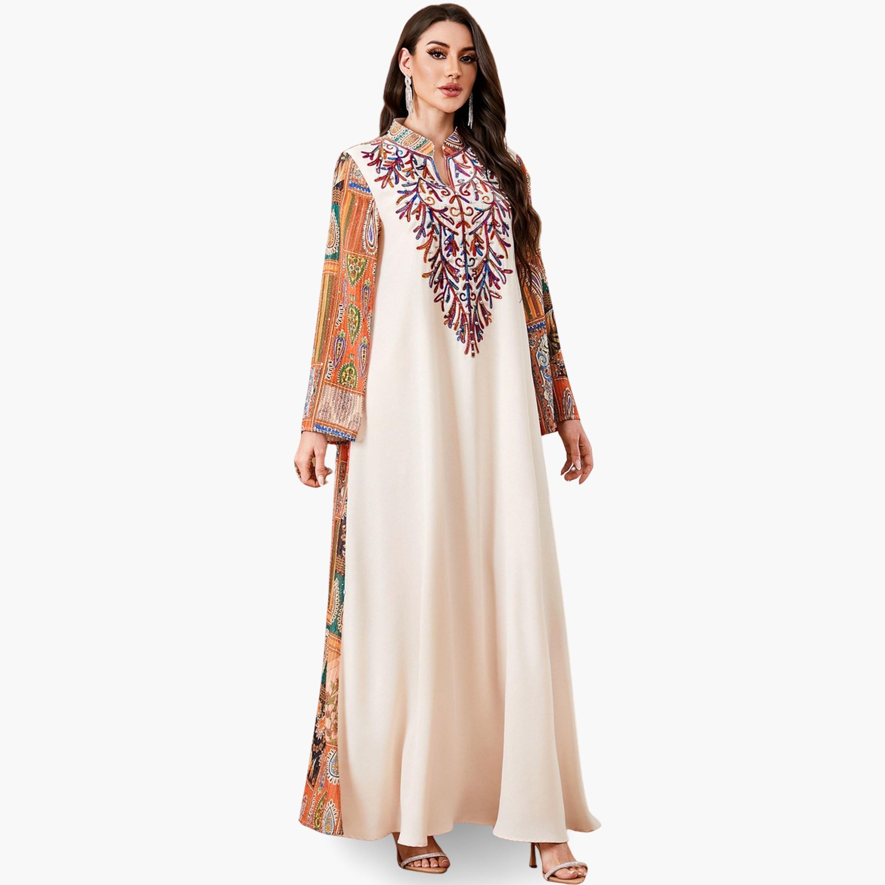 جلابية نسائية مزينة بلؤلؤ صناعي بفتحة رقبة-women-arabicclothing-jalabiyas-image-2
