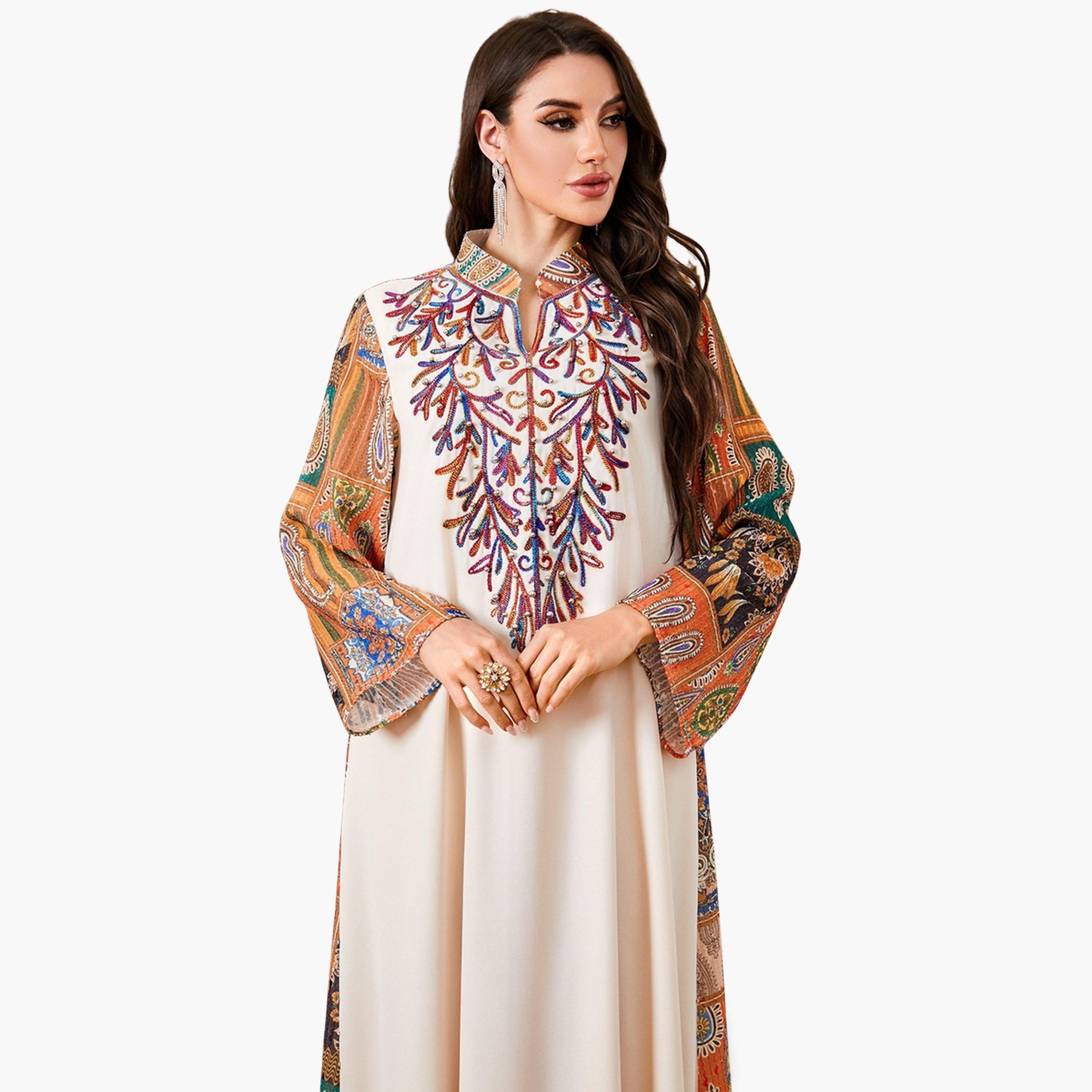 جلابية نسائية مزينة بلؤلؤ صناعي بفتحة رقبة-women-arabicclothing-jalabiyas-image-3