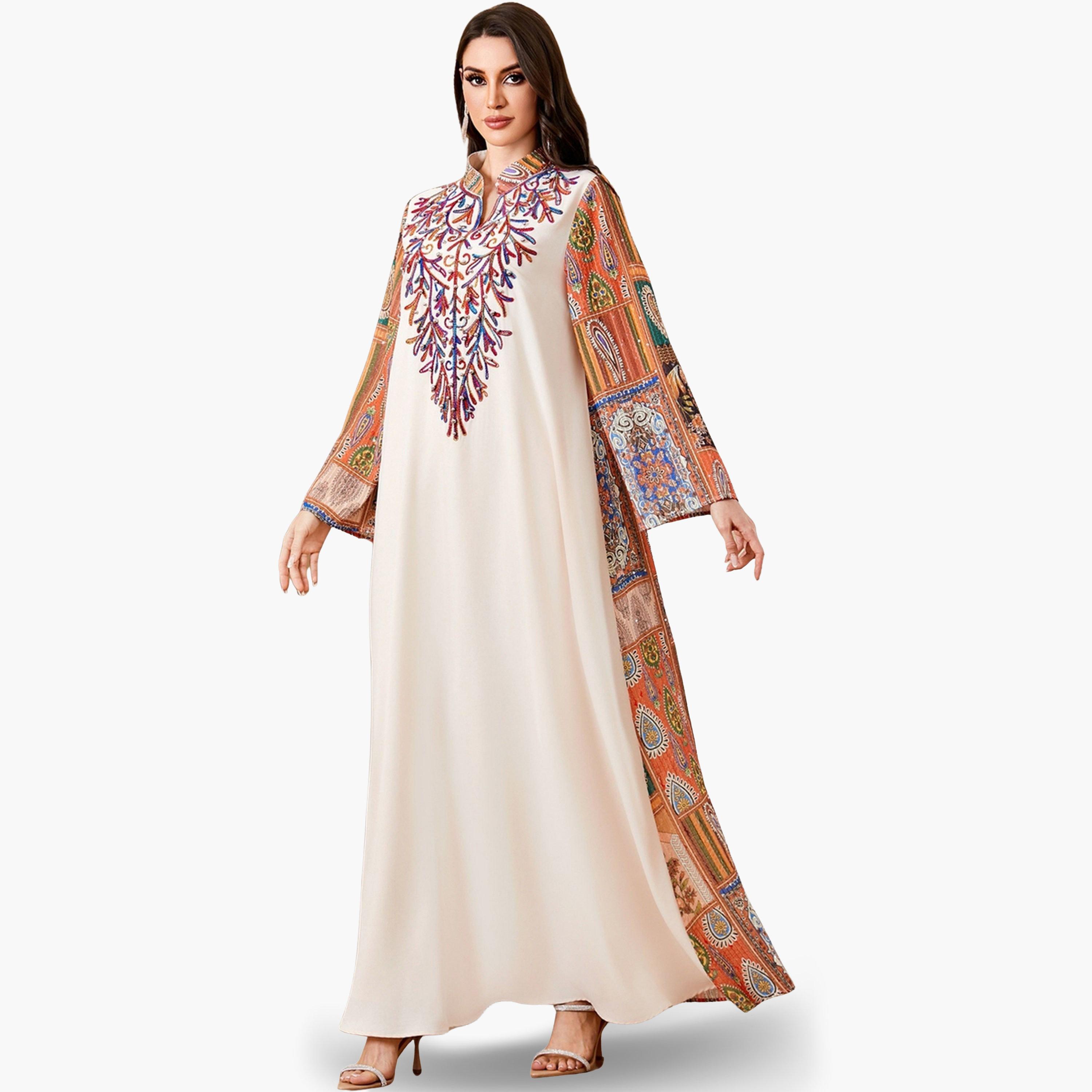 جلابية نسائية مزينة بلؤلؤ صناعي بفتحة رقبة-women-arabicclothing-jalabiyas-image-5