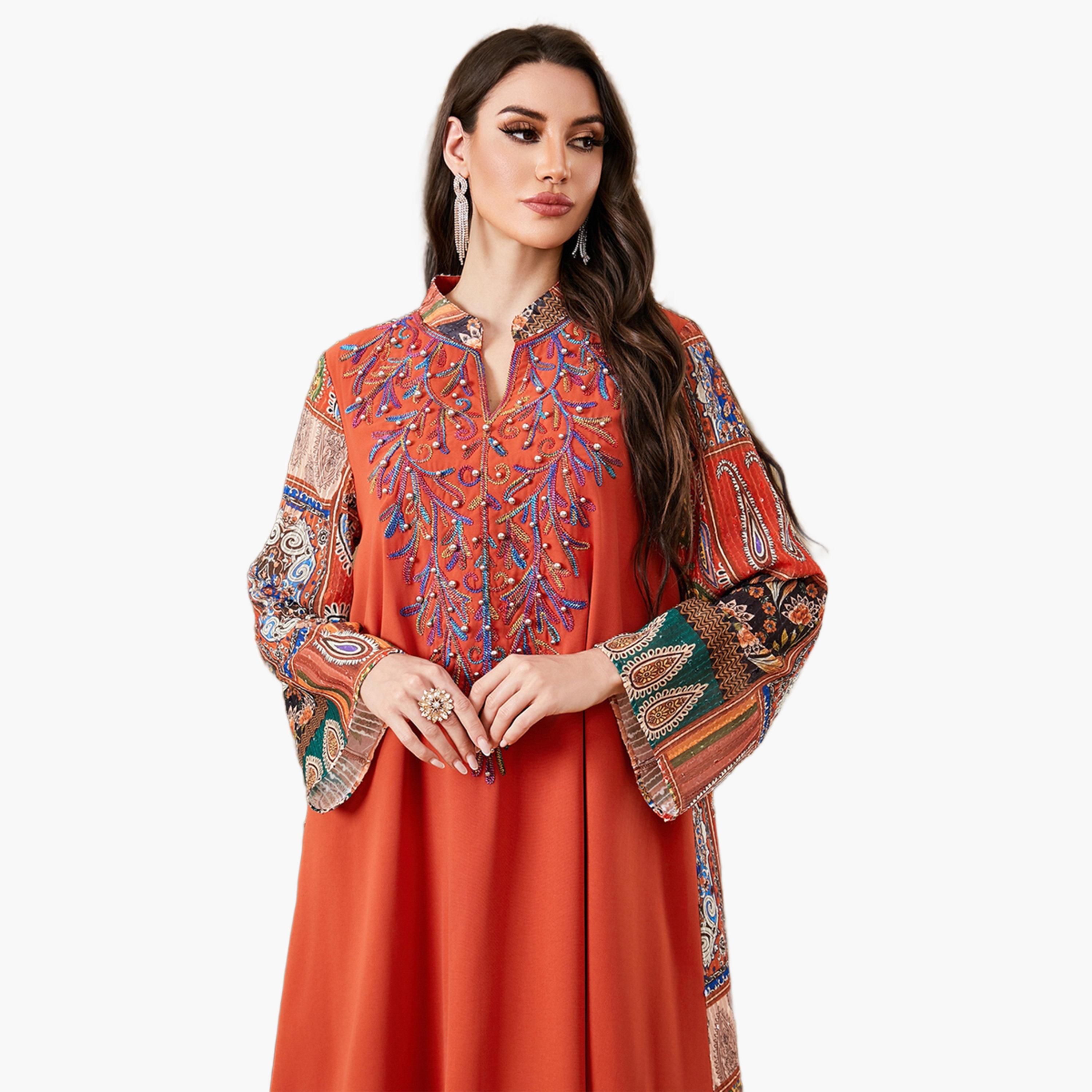 جلابية مطرزة بتفاصيل لؤلؤ صناعي-women-arabicclothing-jalabiyas-image-2