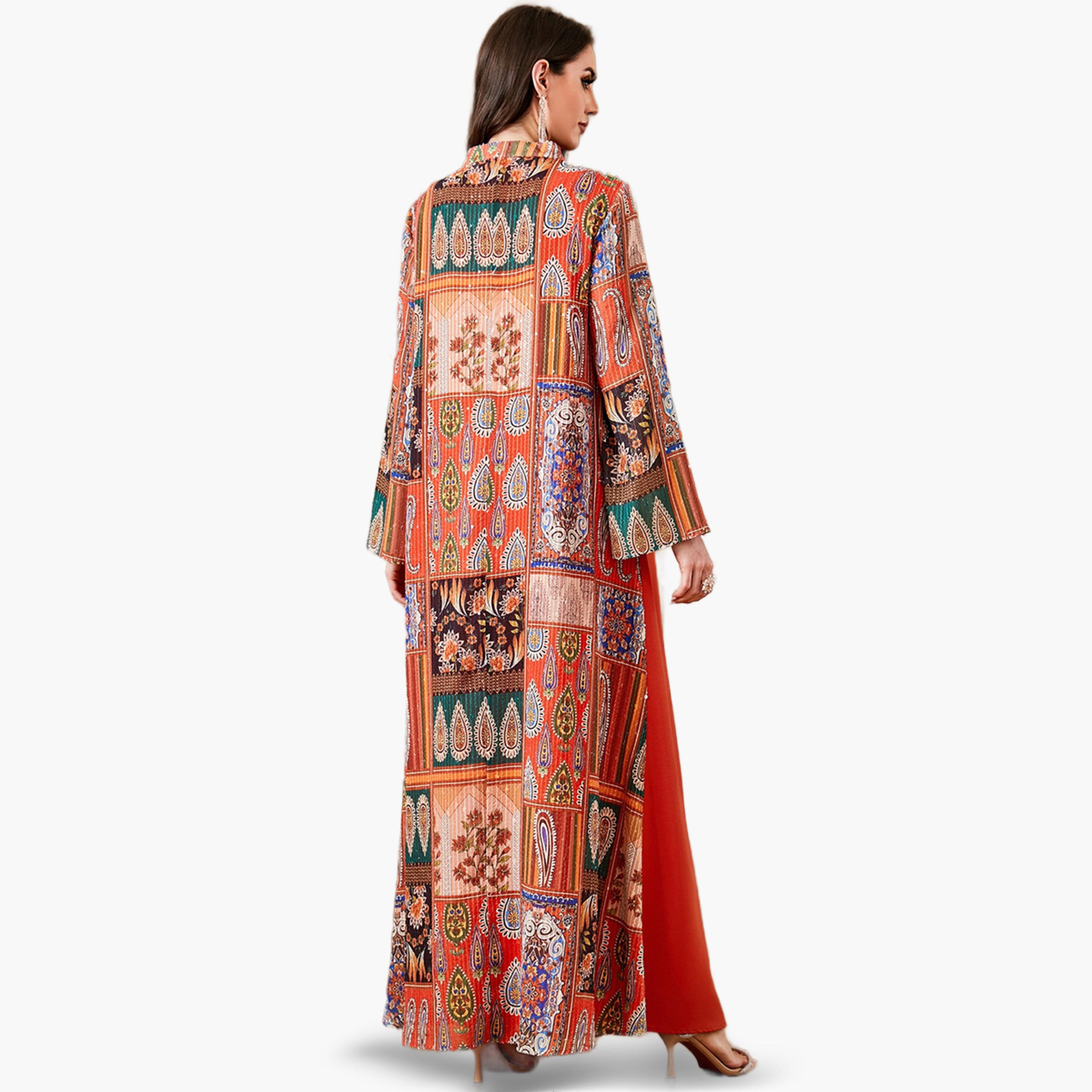 Take Two Orange Embroidered Jalabiya with Faux Pearl Detail-women-arabicclothing-jalabiyas-image-5