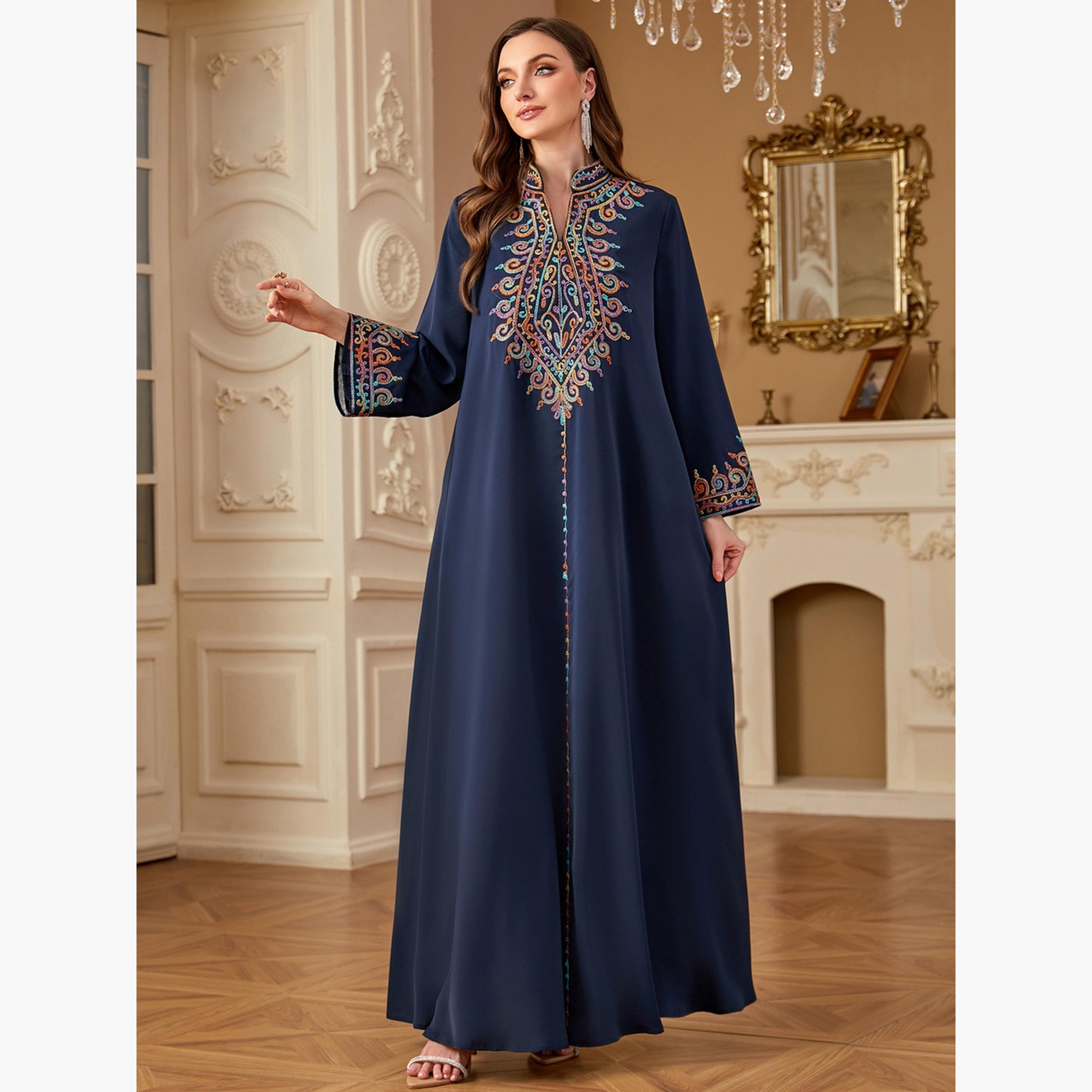 جلابية نسائية مطرزة بأكمام طويلة-women-arabicclothing-jalabiyas-image-2