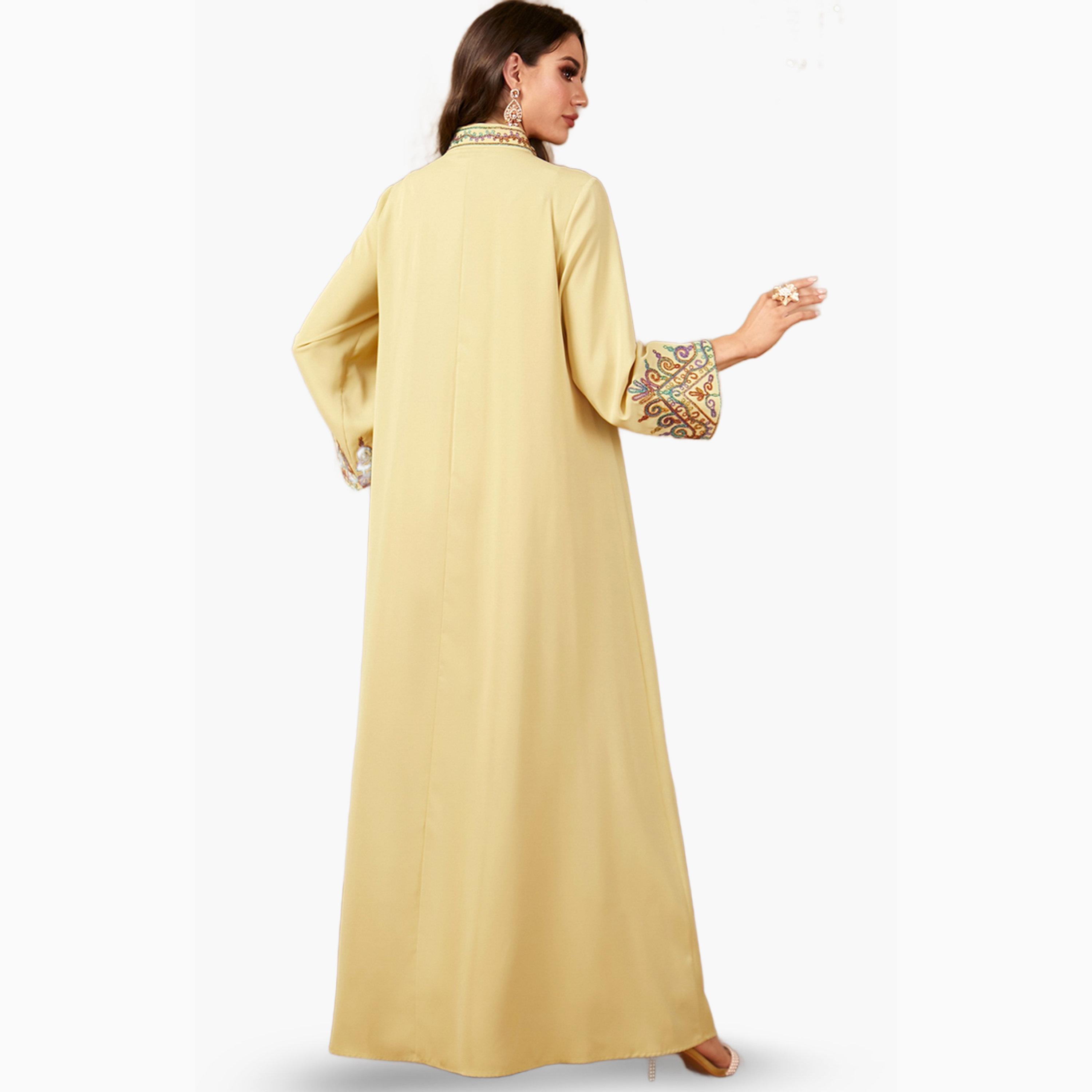 Take Two Yellow Embroidered Notch Neck Jalabiya-women-arabicclothing-jalabiyas-image-4
