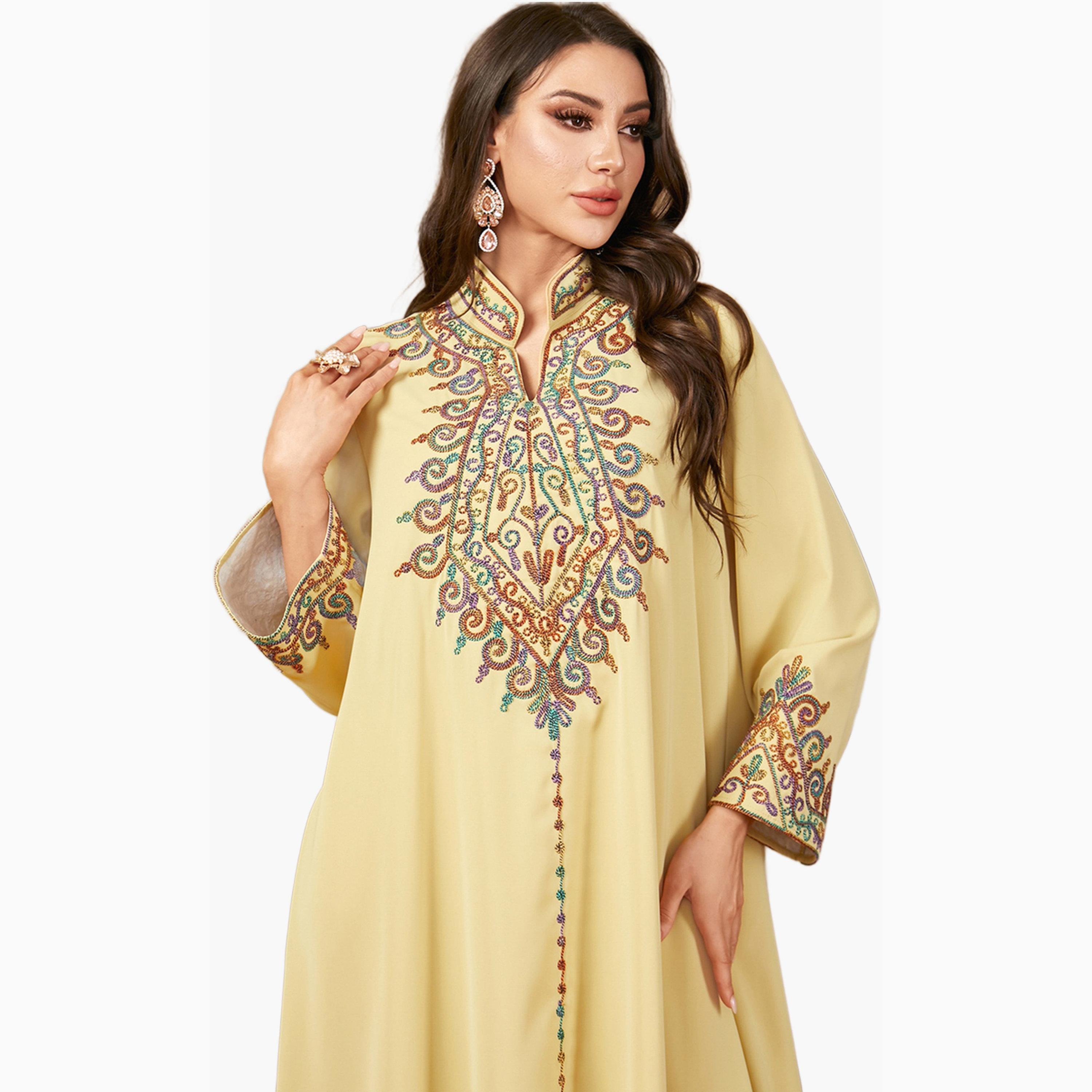 Take Two Yellow Embroidered Notch Neck Jalabiya-women-arabicclothing-jalabiyas-image-5