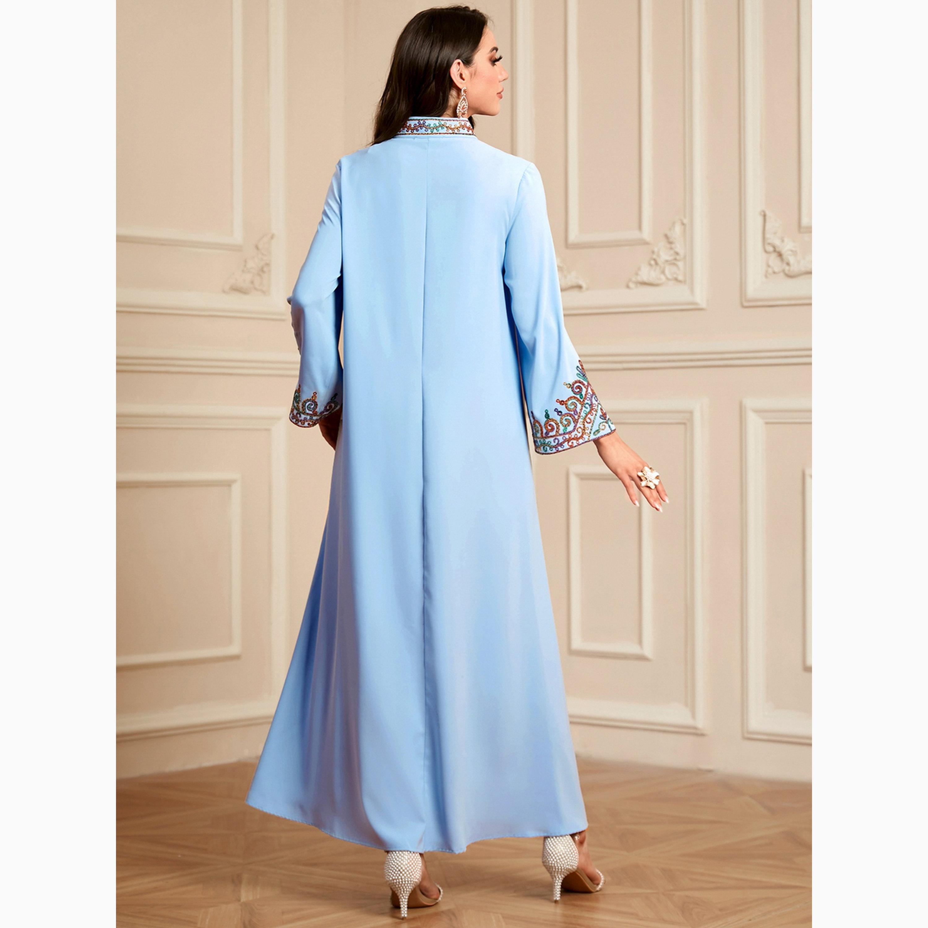 Take Two Blue Embroidered Notch Neck Jalabiya-women-arabicclothing-jalabiyas-image-6