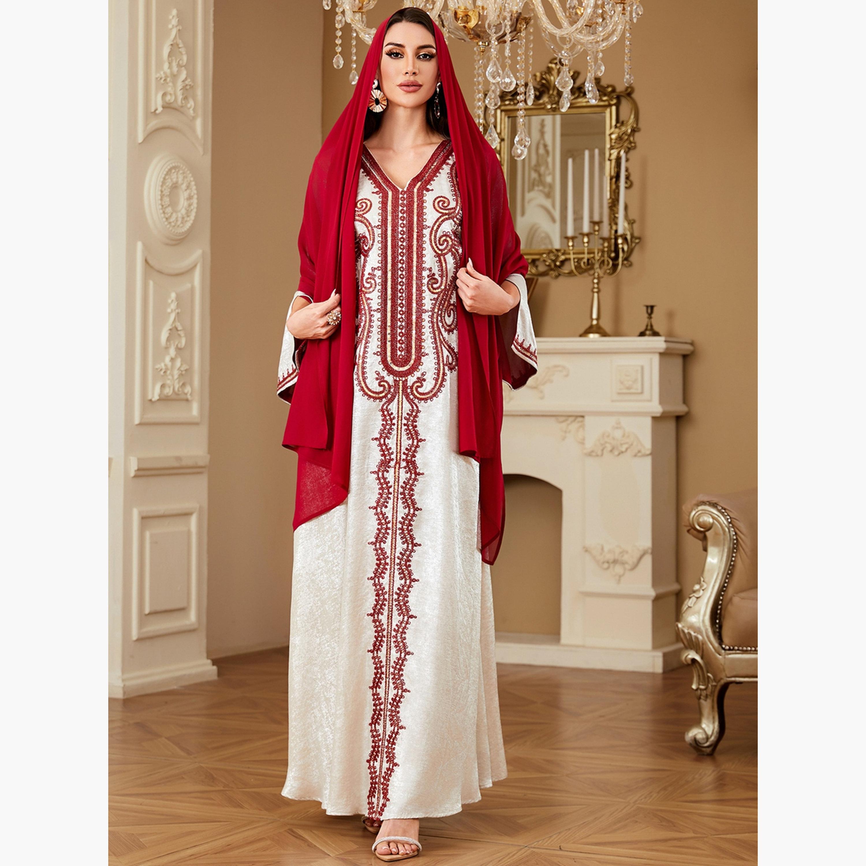 Take Two Women Embroidered V Neck Jalabiya with Hijab-women-arabicclothing-jalabiyas-image-2