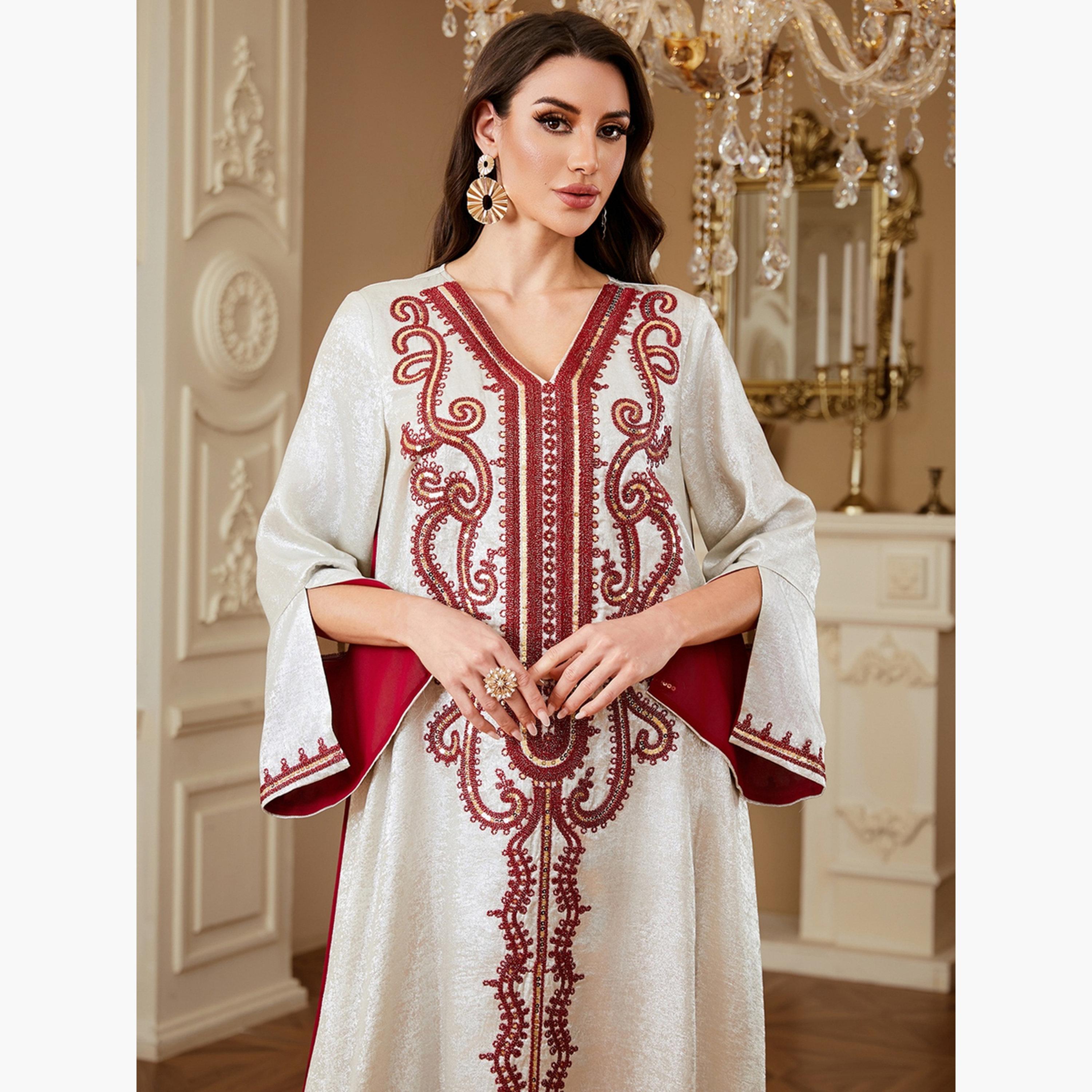 Take Two Women Embroidered V Neck Jalabiya with Hijab-women-arabicclothing-jalabiyas-image-4