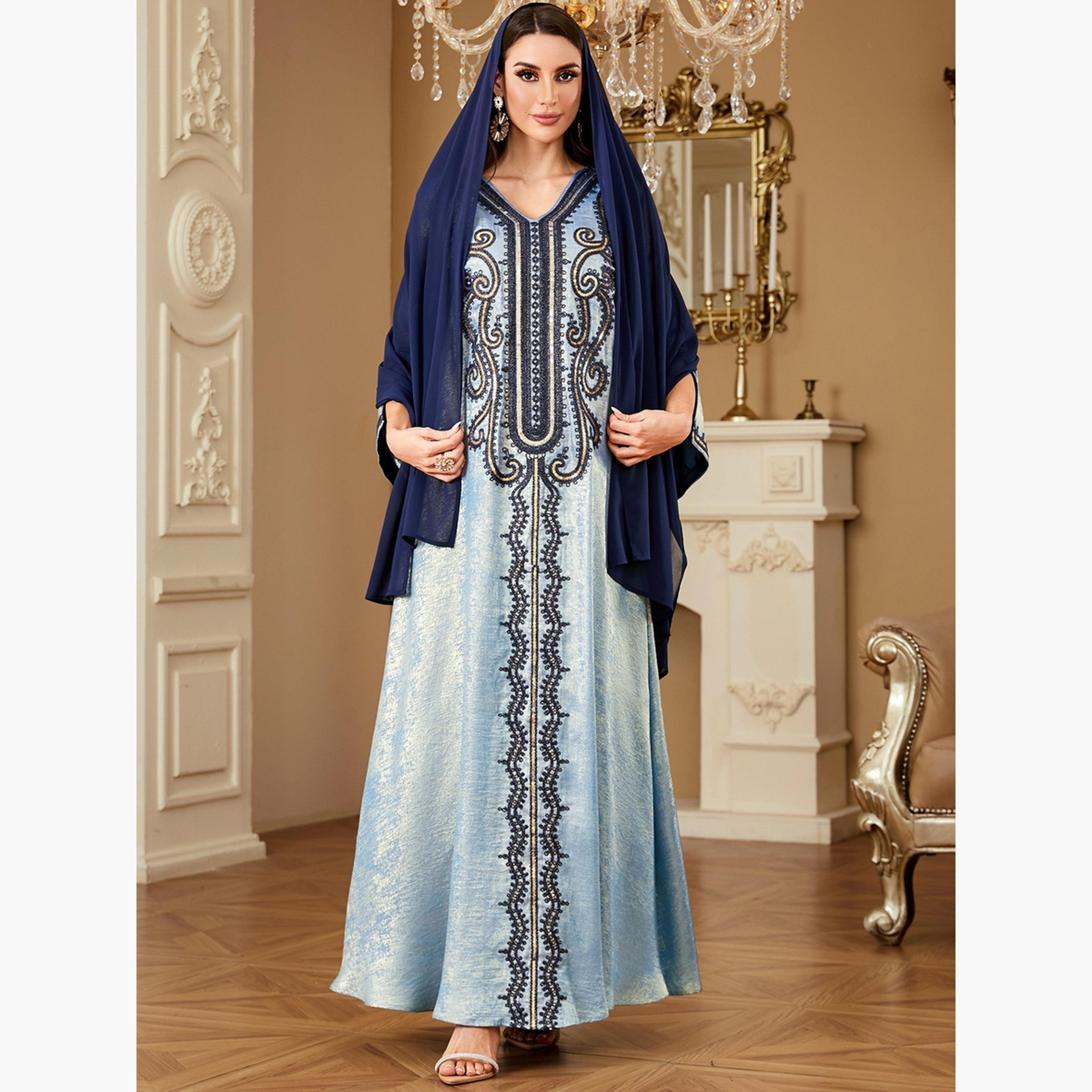 Take Two Women Embroidered V Neck Jalabiya with Hijab-women-arabicclothing-jalabiyas-image-2