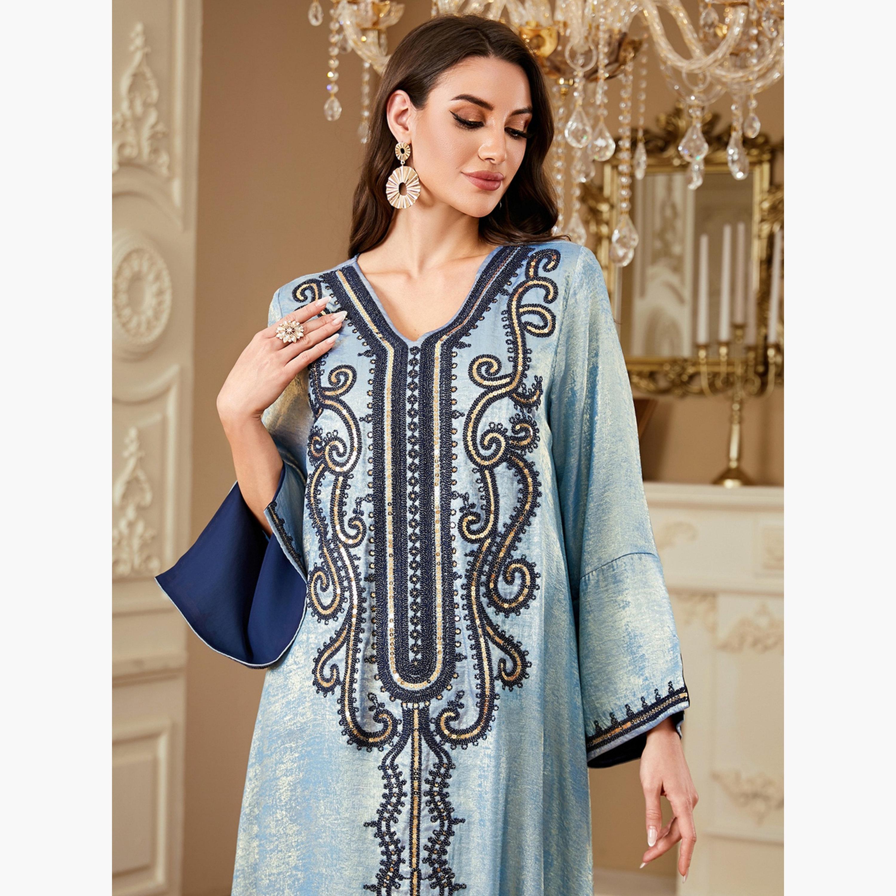 Take Two Women Embroidered V Neck Jalabiya with Hijab-women-arabicclothing-jalabiyas-image-3