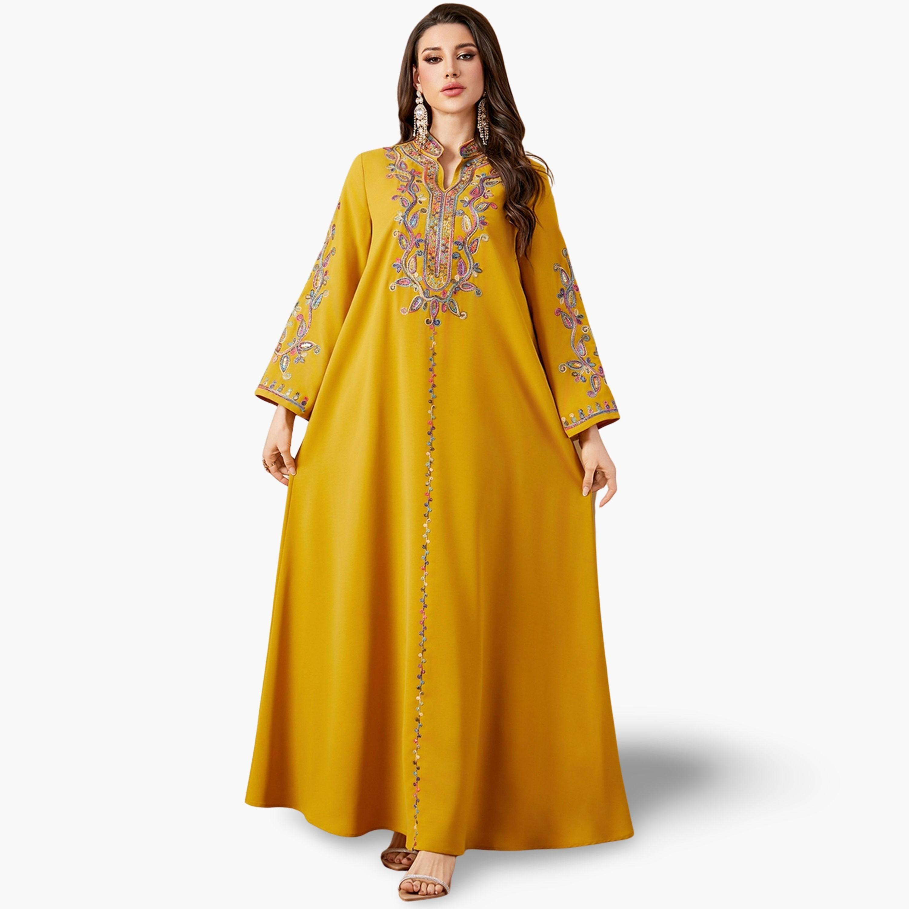 جلابية نسائية مطرزة بفتحة رقبة-women-arabicclothing-jalabiyas-image-1