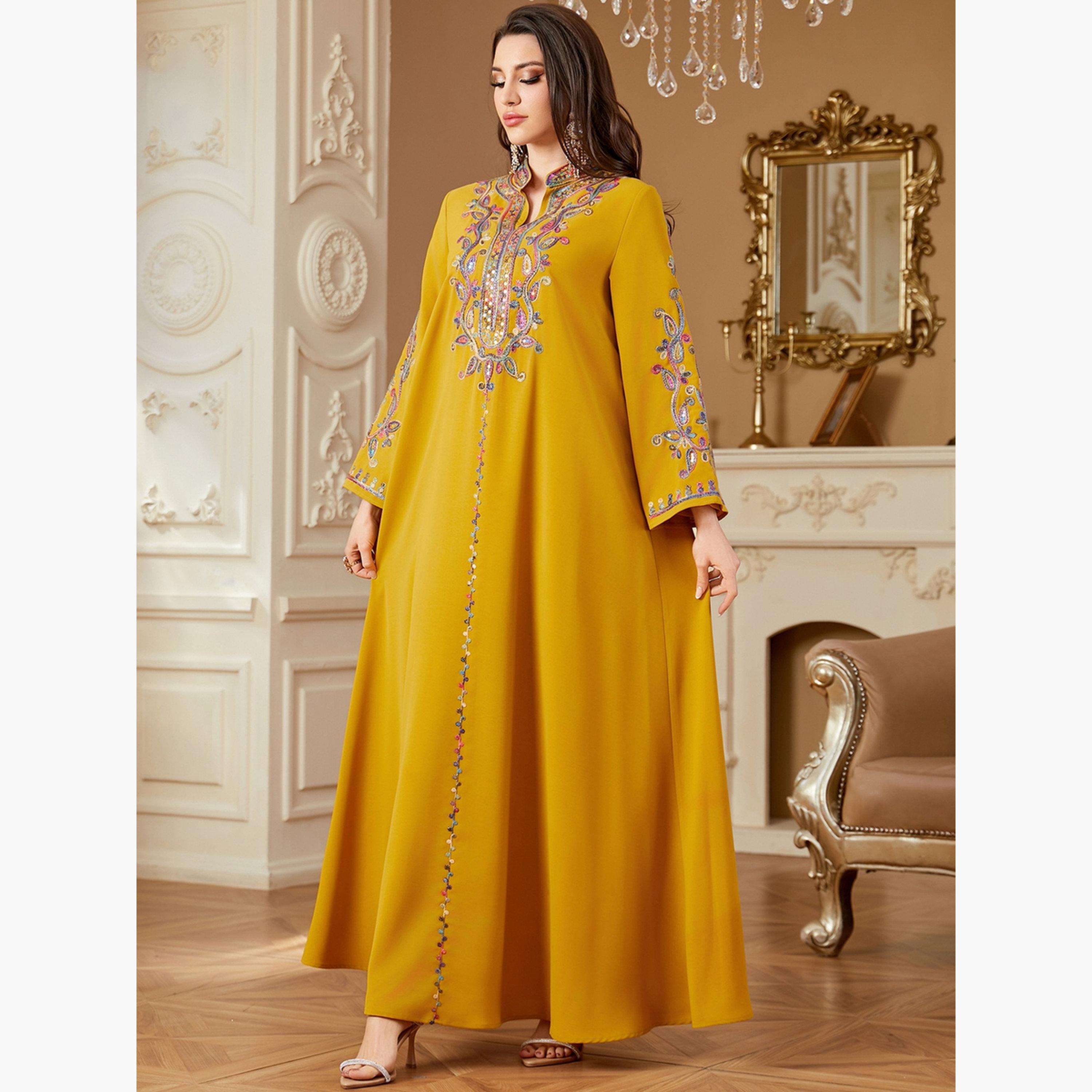 جلابية نسائية مطرزة بفتحة رقبة-women-arabicclothing-jalabiyas-image-3