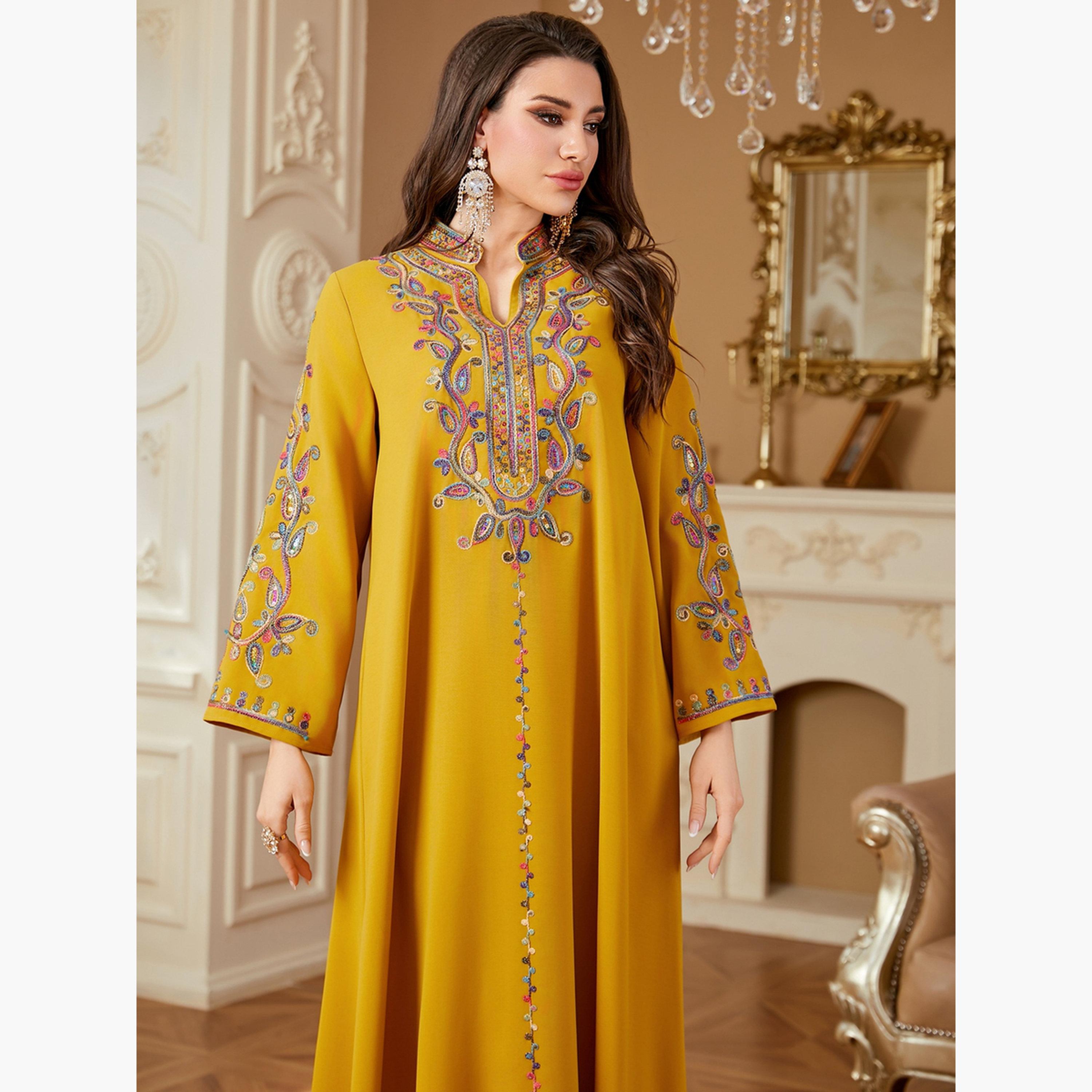 جلابية نسائية مطرزة بفتحة رقبة-women-arabicclothing-jalabiyas-image-4