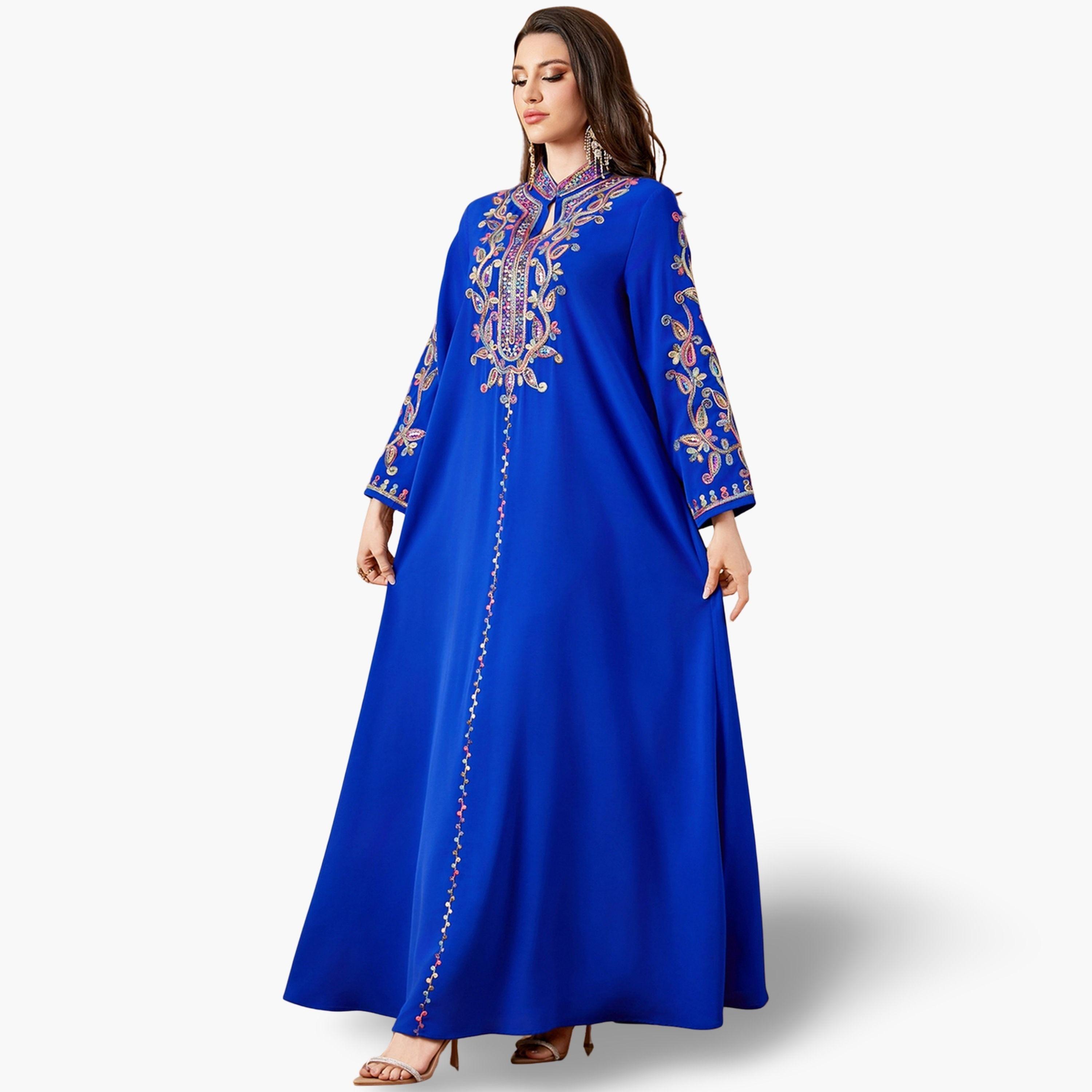 Take Two Women Embroidered Notch Neck Jalabiya-women-arabicclothing-jalabiyas-image-1