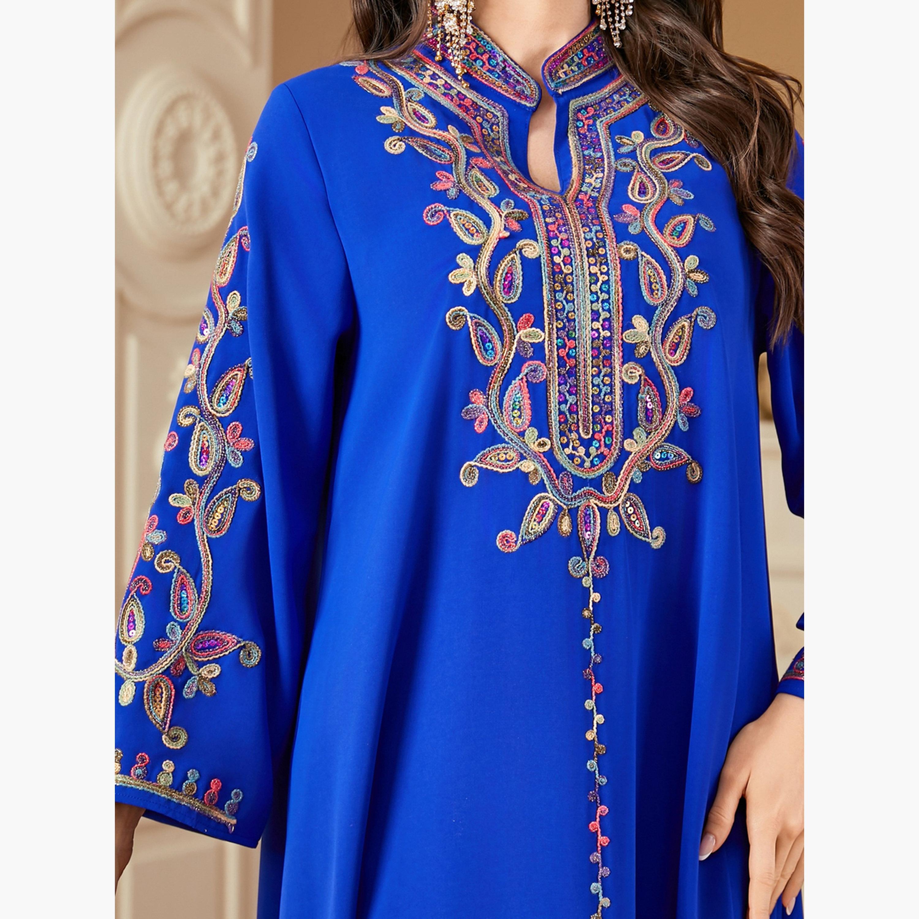 Take Two Women Embroidered Notch Neck Jalabiya-women-arabicclothing-jalabiyas-image-6
