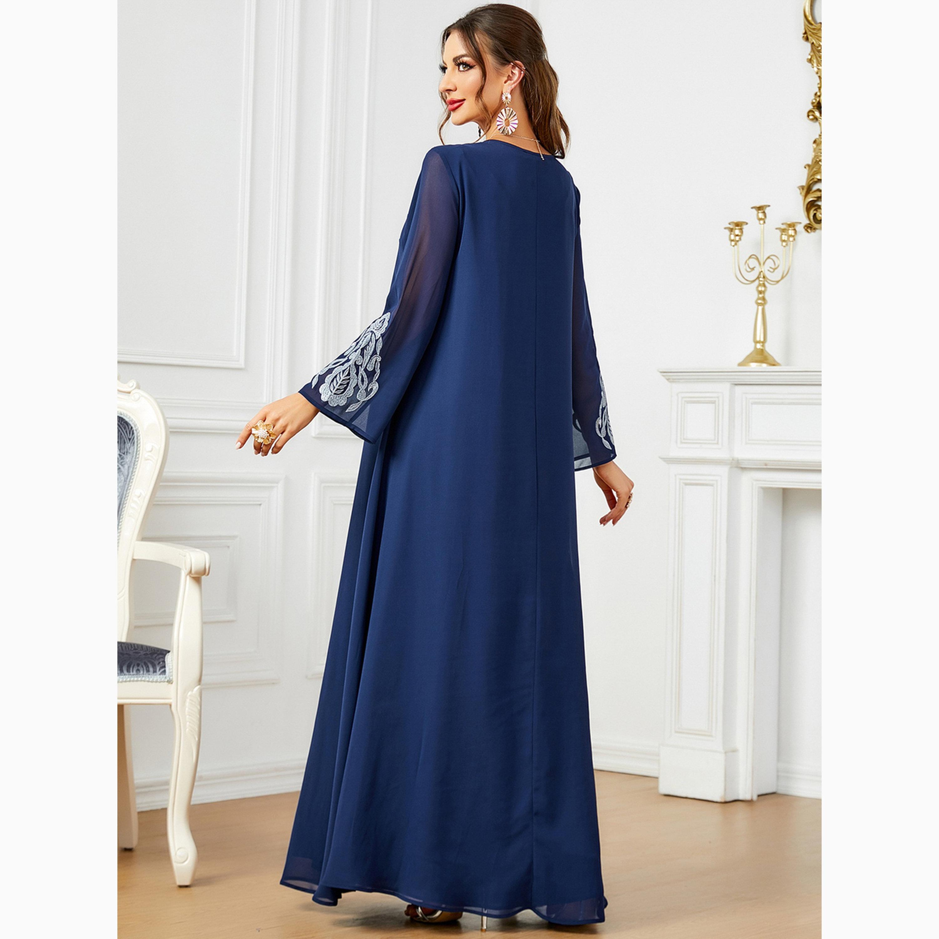 Take Two Blue Embroidered V Neck Jalabiya-women-arabicclothing-jalabiyas-image-4