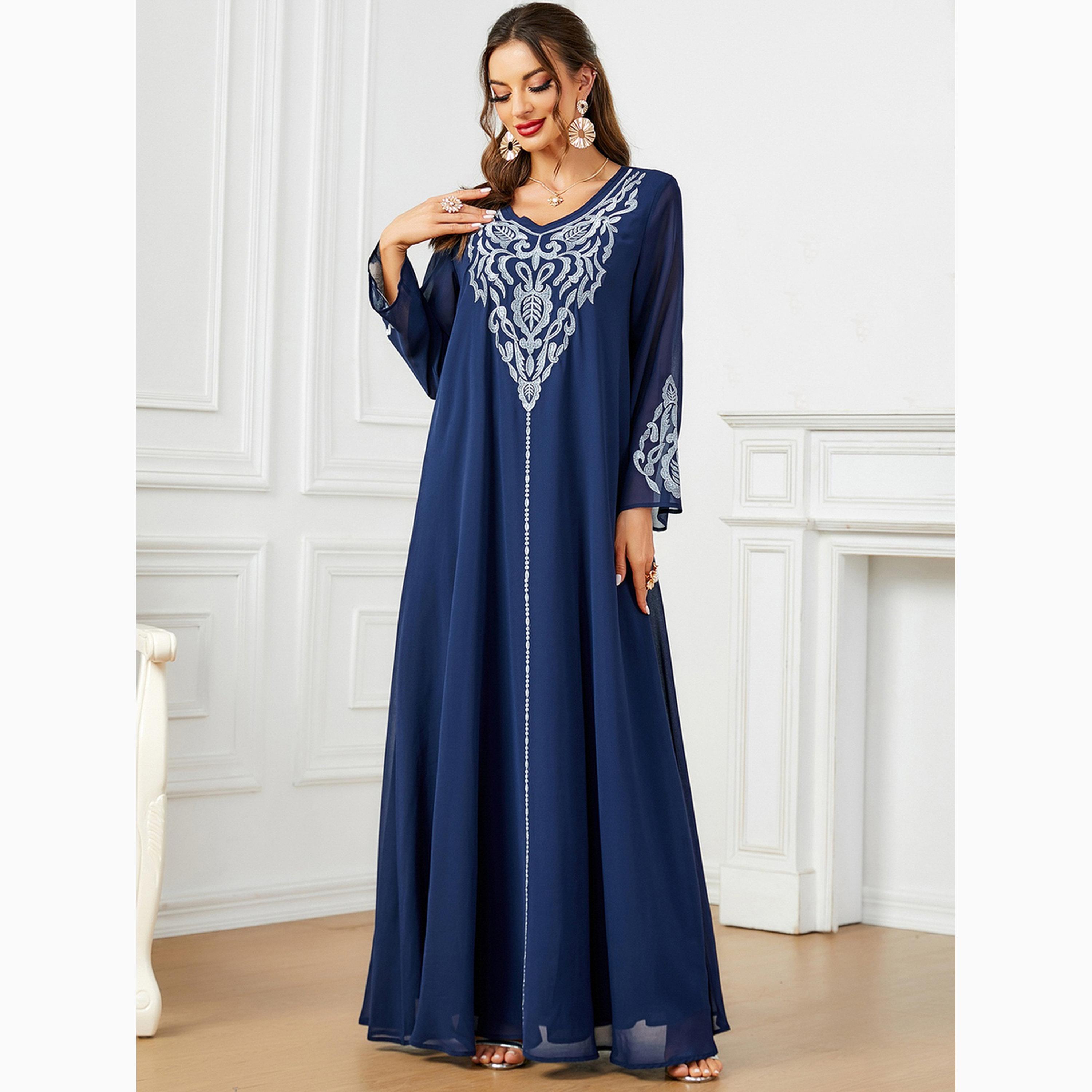 Take Two Blue Embroidered V Neck Jalabiya-women-arabicclothing-jalabiyas-image-5